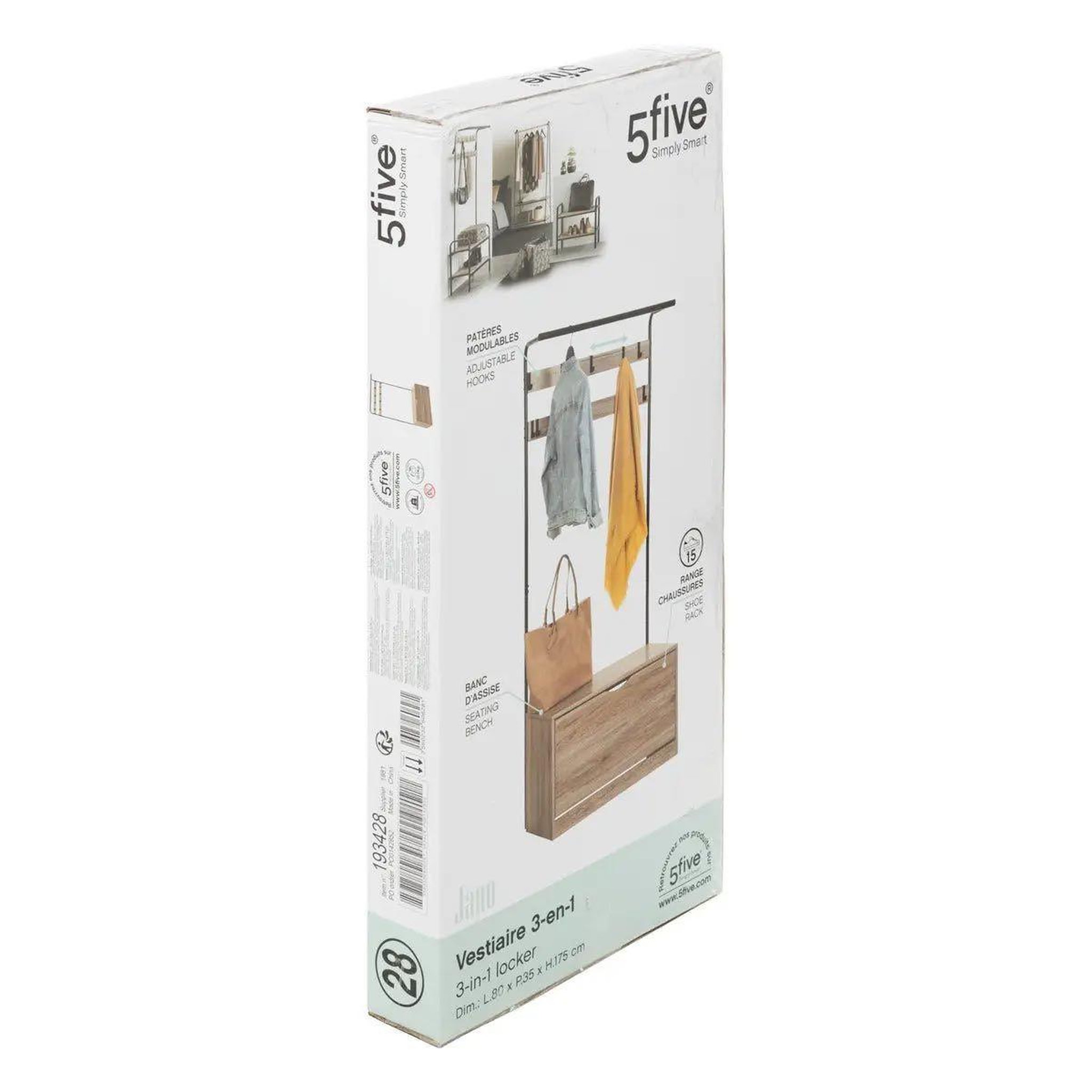 Voir la diapositive 5 : FIVE Meuble d'Entrée Vestiaire  Jano  175cm Naturel