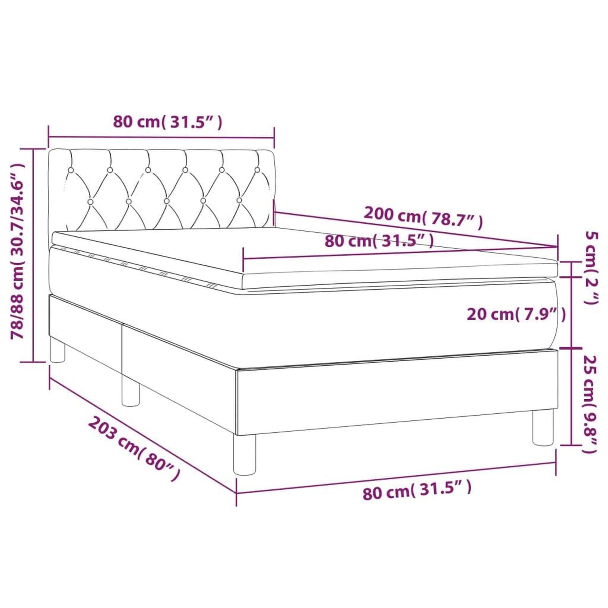 Voir la diapositive 6 : VIDAXL Sommier a lattes de lit avec matelas LED Creme 80x200 cm Tissu