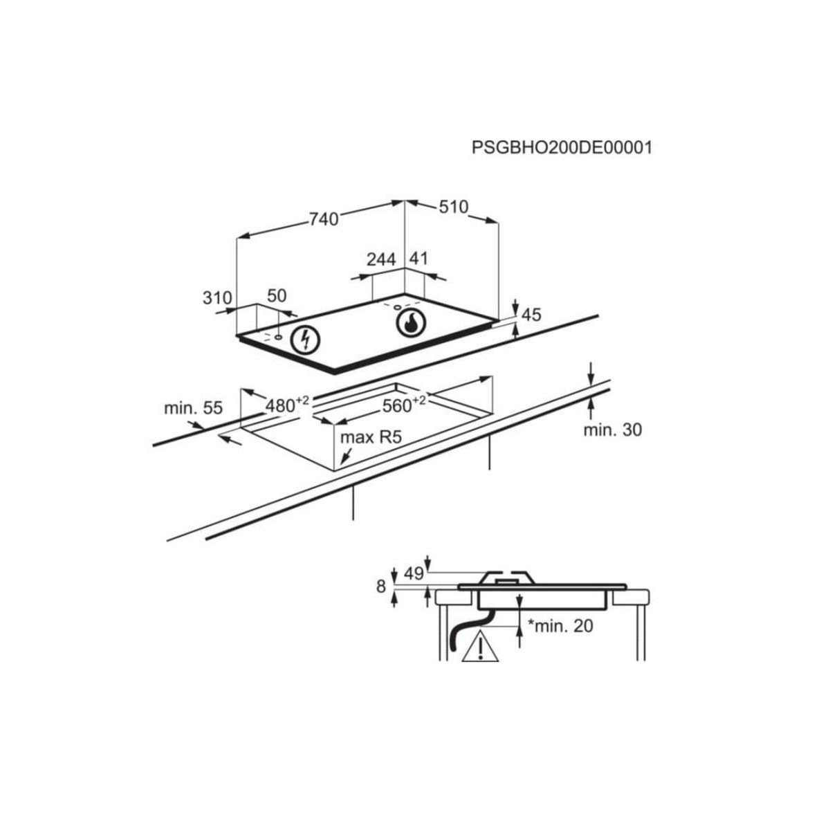 ELECTROLUX Table de cuisson gaz 75cm 5 feux noir - EGG75372K