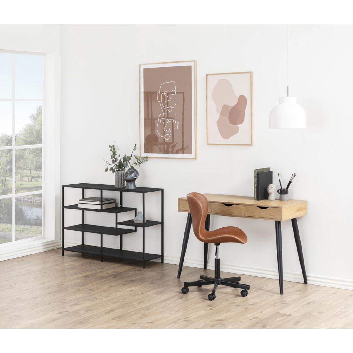 CONCEPT USINE Bureau scandinave avec tiroirs noir SEVEY