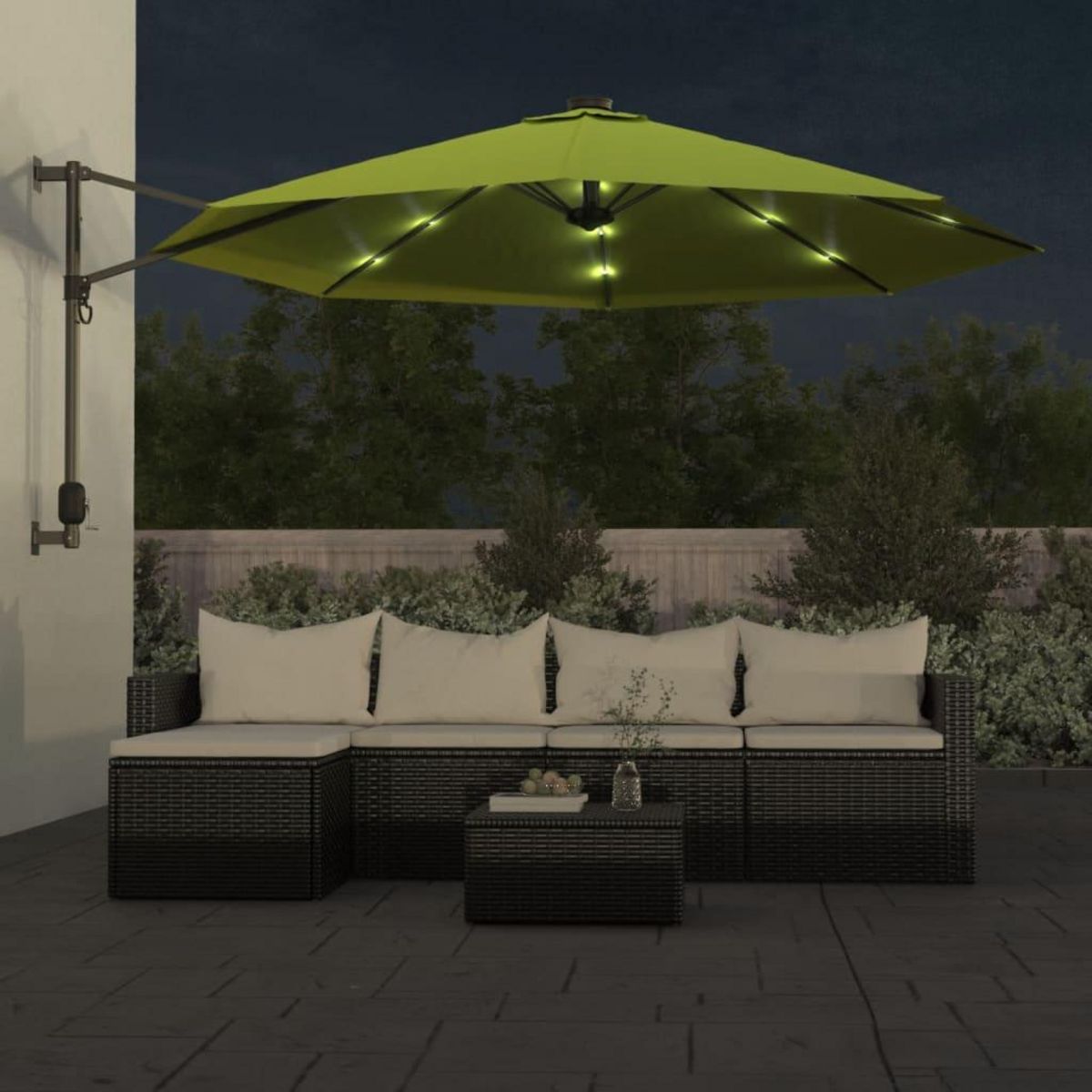 VIDAXL Parasol mural avec LES pomme verte 290 cm