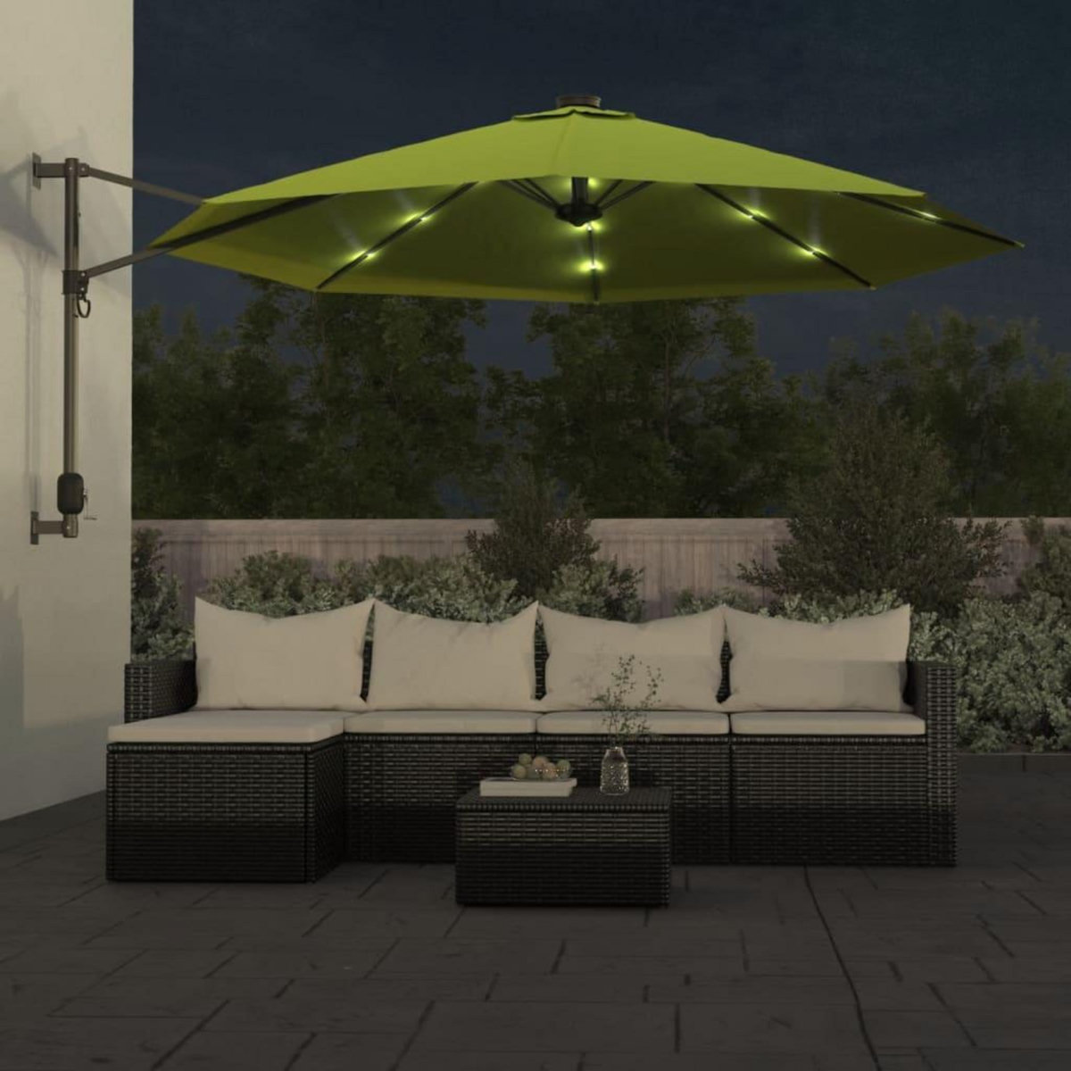 VIDAXL Parasol mural avec LES pomme verte 290 cm