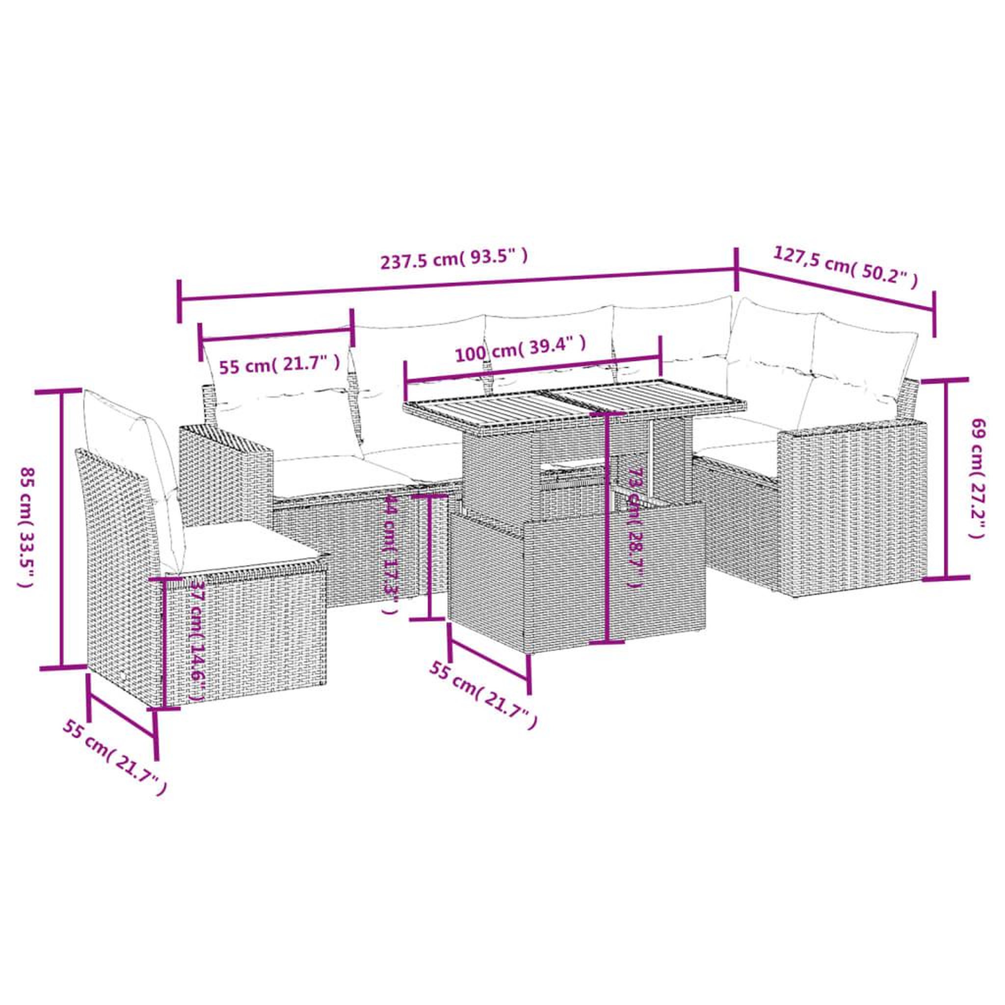 Voir la diapositive 4 : VIDAXL Salon de jardin 7 pcs avec coussins noir resine tressee