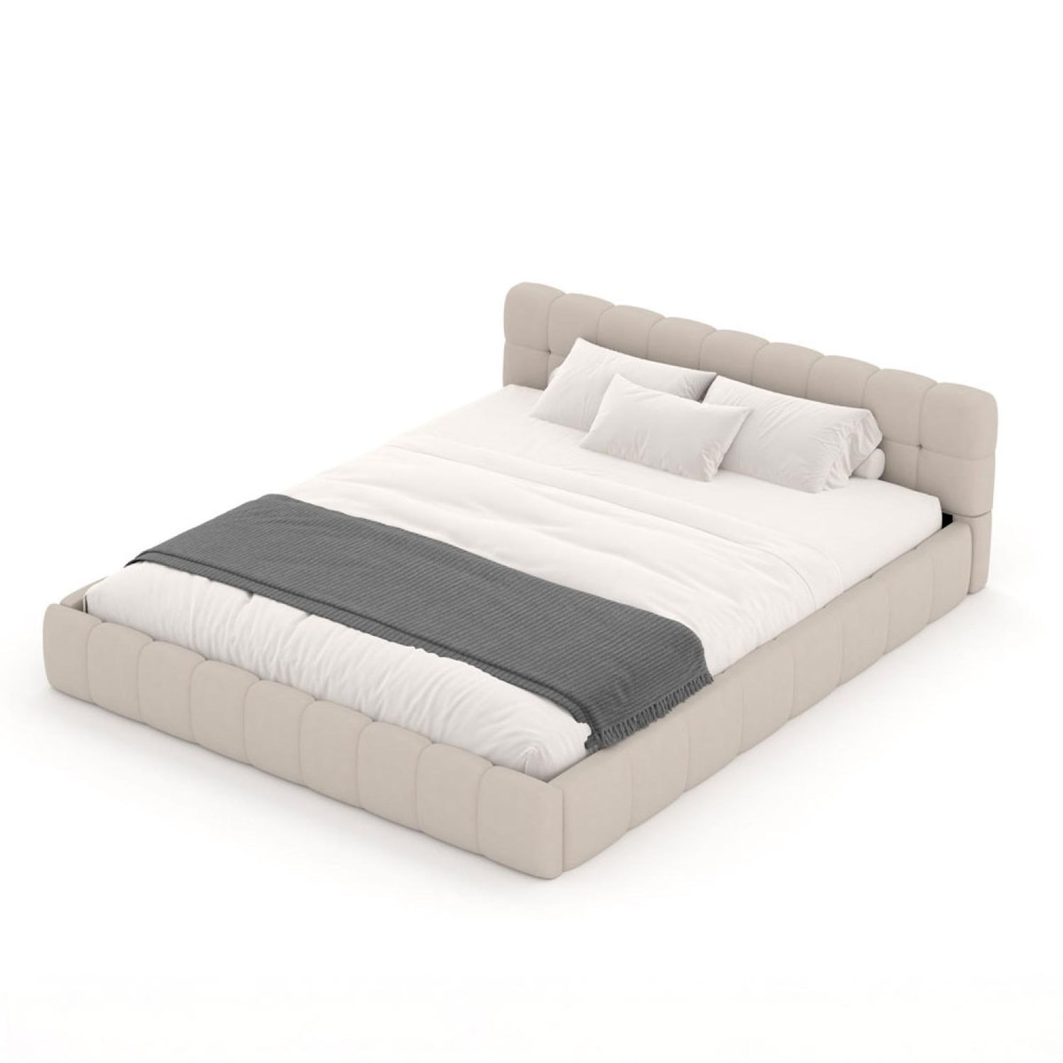 CONCEPT USINE Lit nuage 160x200cm en velours beige KANSAS