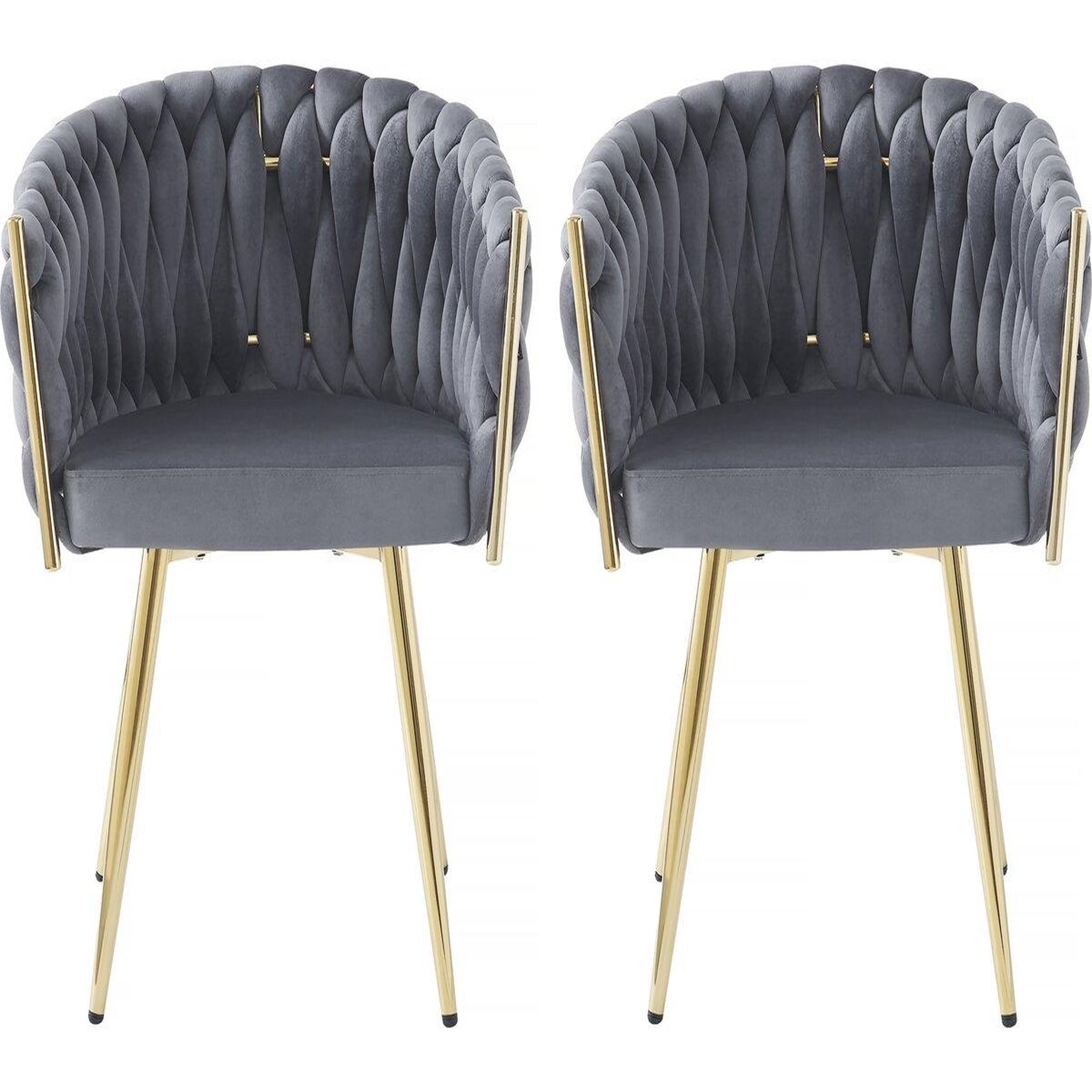 Voir la diapositive 1 : Habitat et Jardin Lot de 2 chaises en velours tressées de salle à manger  Séléna  - Gris