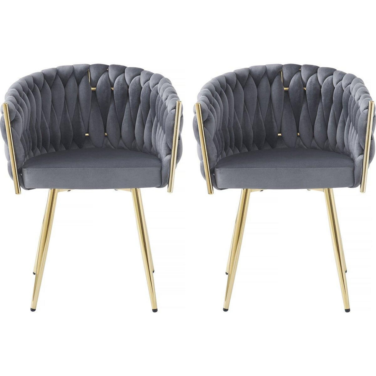 Habitat et Jardin Lot de 2 chaises en velours tressées de salle à manger  Séléna  - Gris