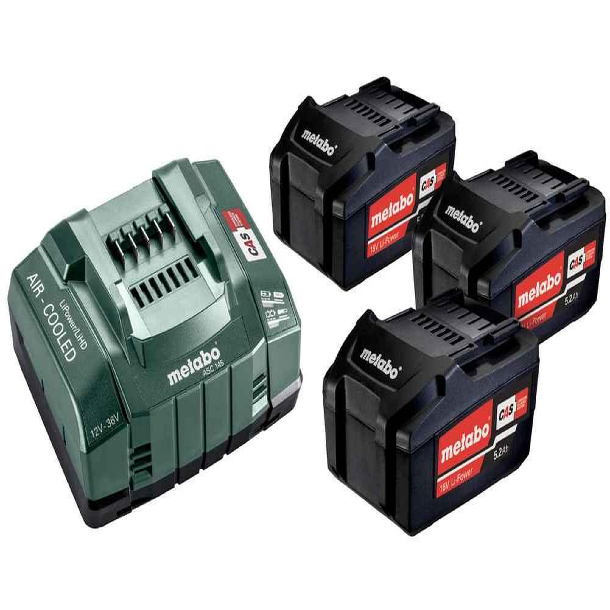 METABO SAS Pack énergie 18 V, 3 Batteries 5,2 Ah Li-Power + Chargeur rapide - Coffret