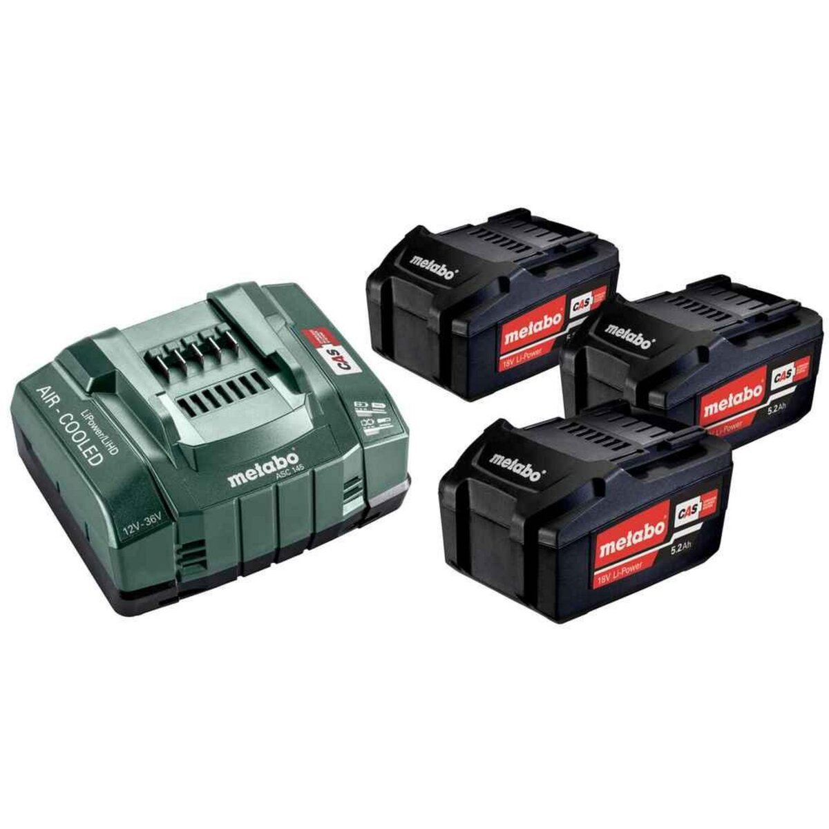 METABO SAS Pack énergie 18 V, 3 Batteries 5,2 Ah Li-Power + Chargeur rapide - Coffret