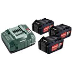 METABO SAS Pack énergie 18 V, 3 Batteries 5,2 Ah Li-Power + Chargeur rapide - Coffret