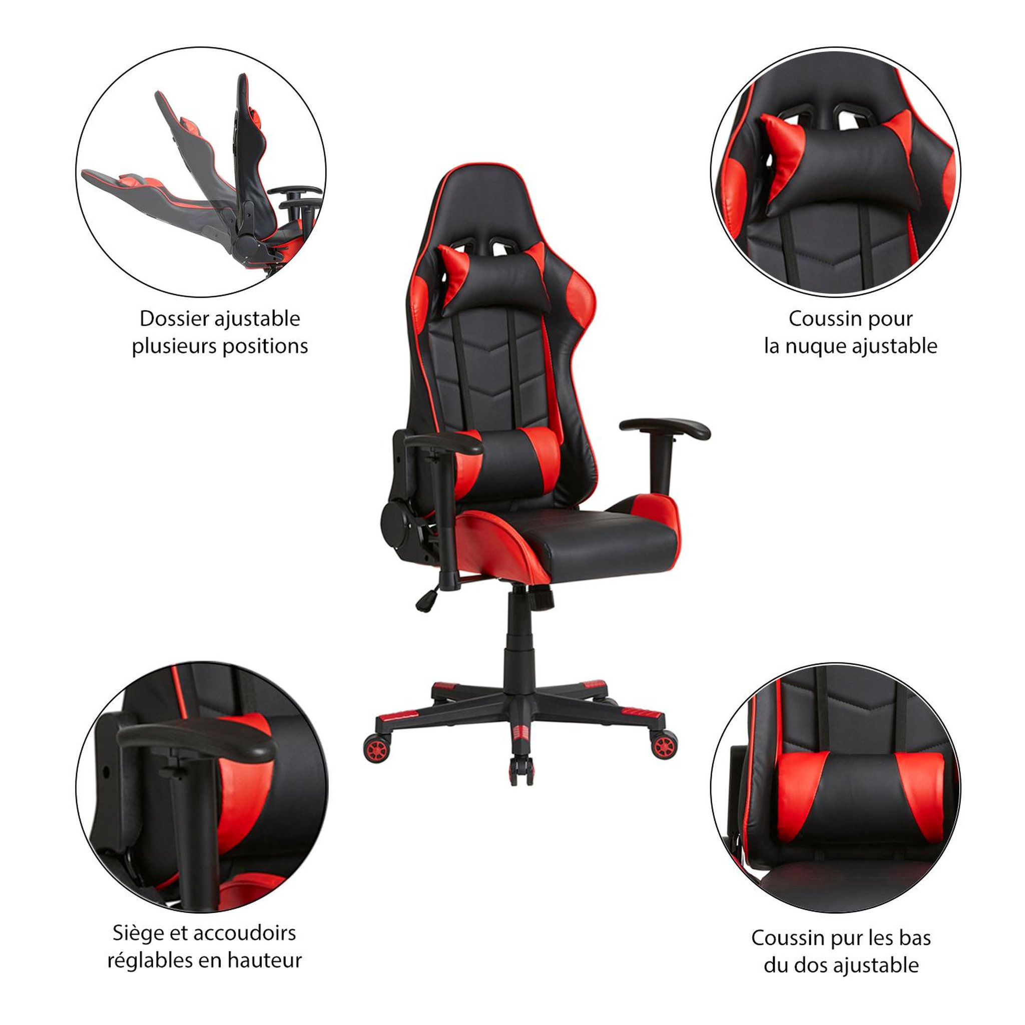 Voir la diapositive 3 : VS VENTA-STOCK Fauteuil de bureau Gaming Racer professionnel Rouge, inclinaison et hauteur réglable