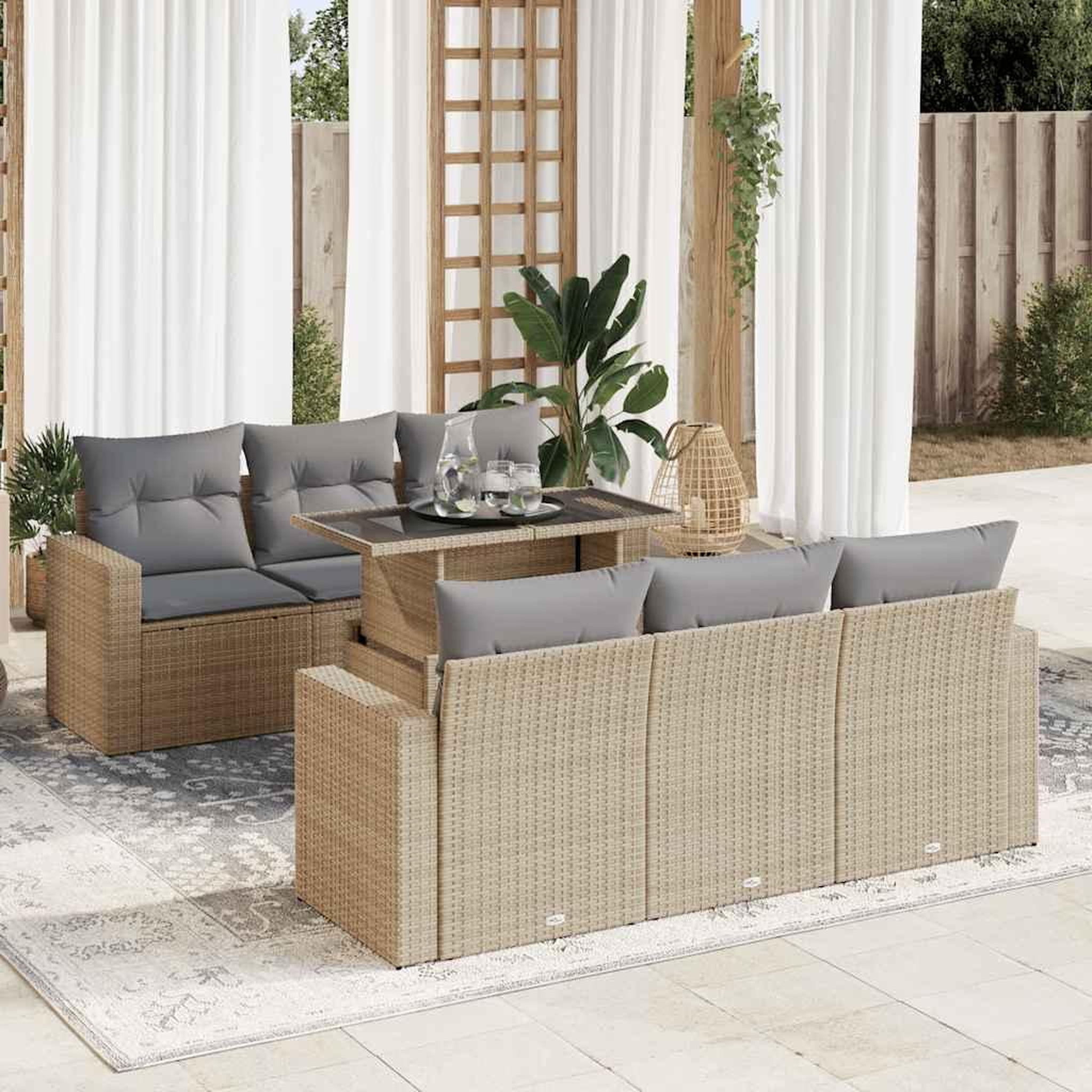 VIDAXL Salon de jardin avec coussins 7 pcs beige resine tressee