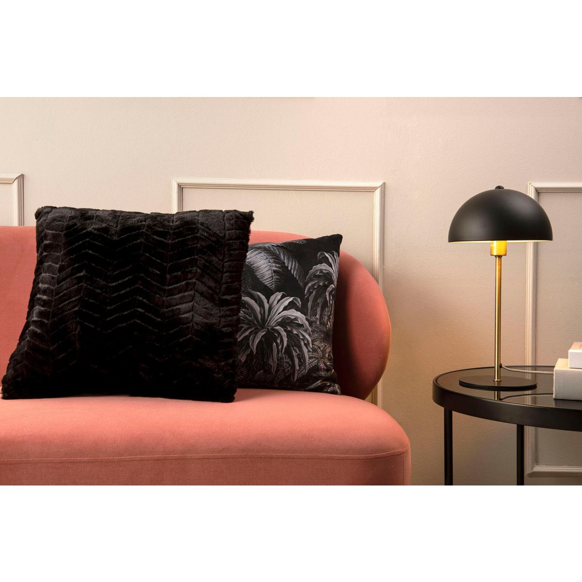 PRESENT TIME Coussin imprimé effet velours - 40x60cm - Noir et blanc