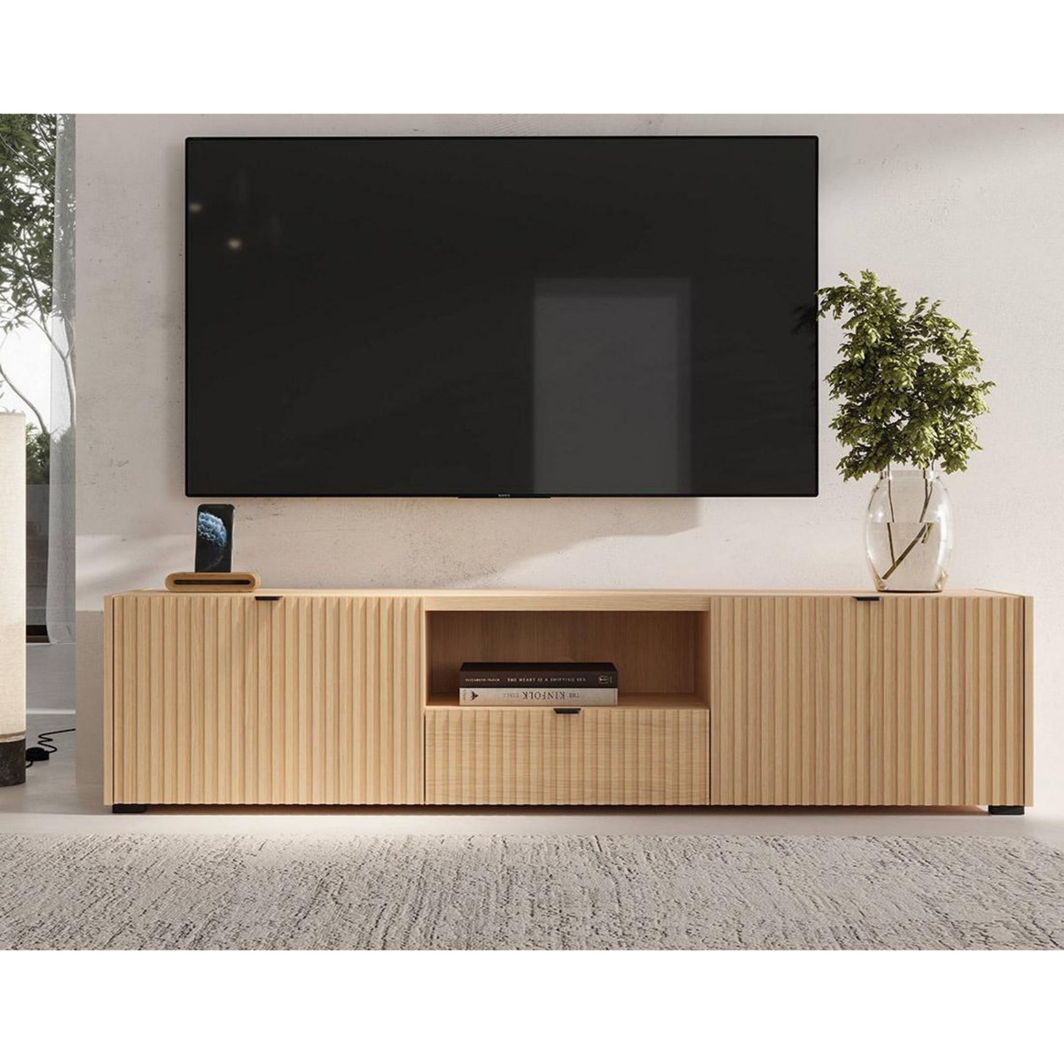 BEST MOBILIER Judy - meuble tv 179 cm - 2 portes, 1 tiroir et 1 niche