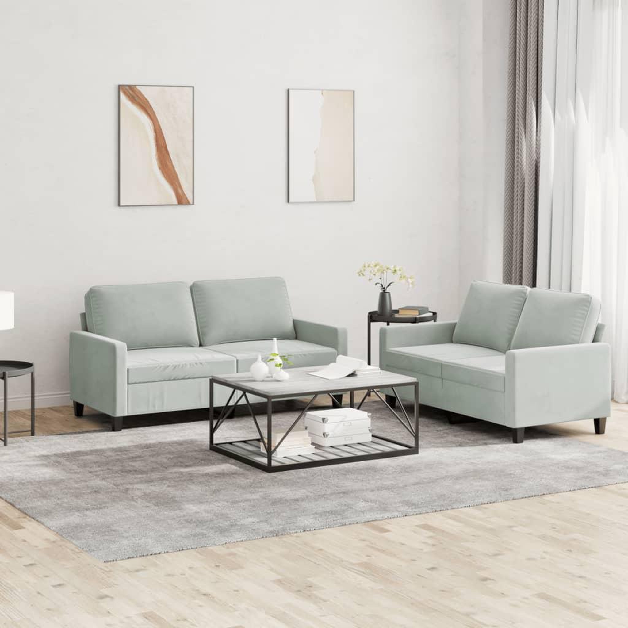 VIDAXL Ensemble de canapes 2 pcs avec coussins Gris clair Velours