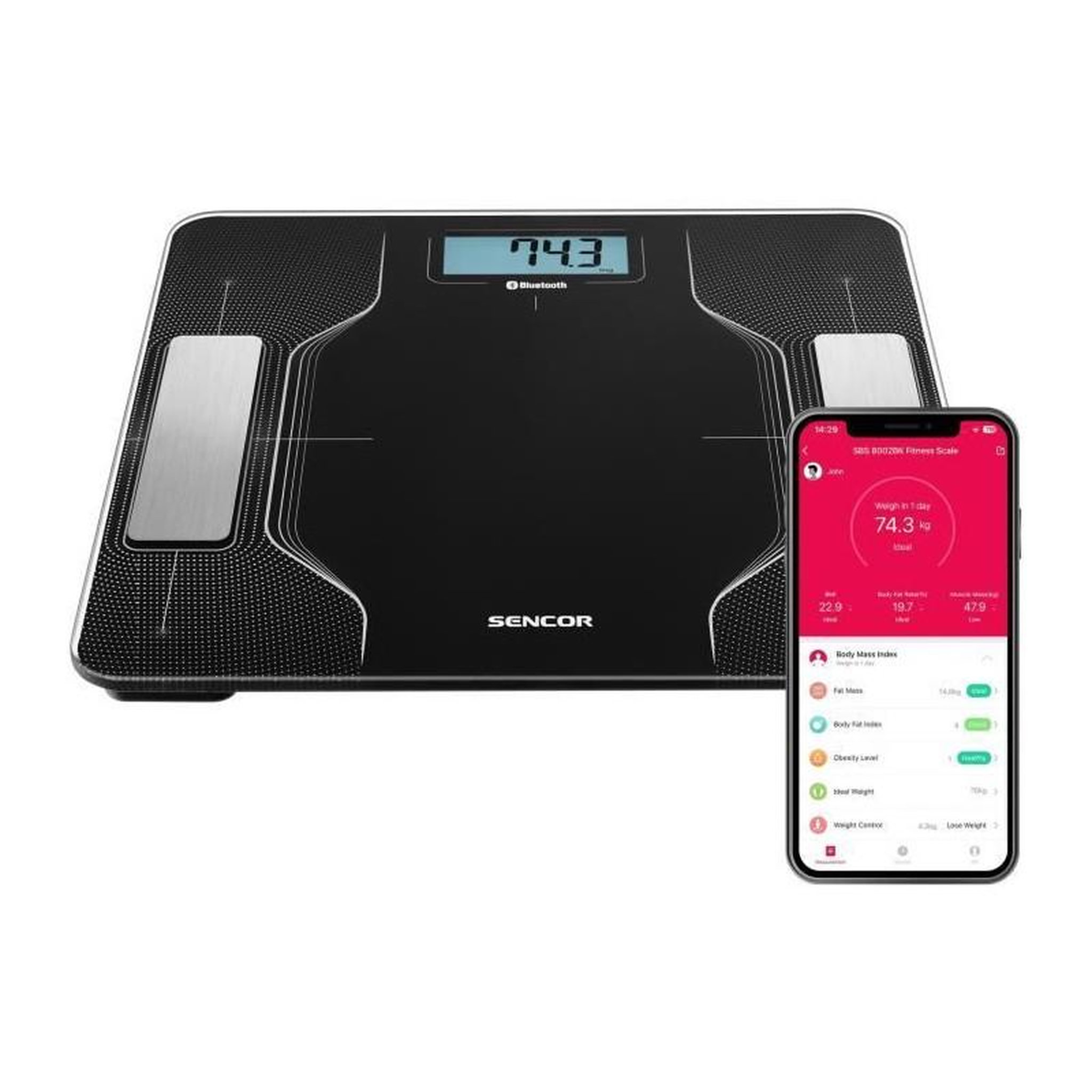 Voir la diapositive 3 : SENCO Pese-personne connecté - SENCOR - SBS 8002BK - Noir