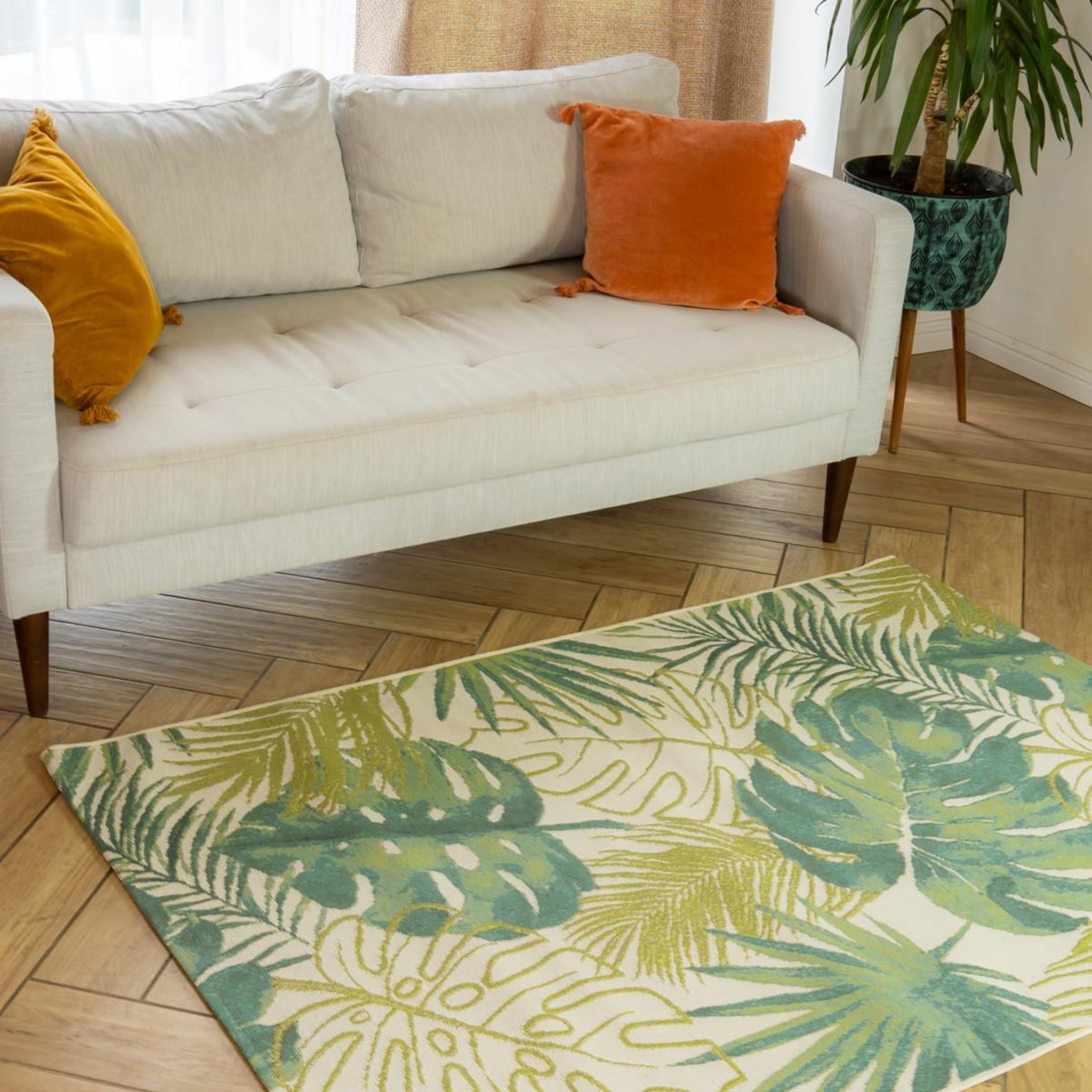 Voir la diapositive 2 : FUTURE HOME Tapis déco intérieur et extérieur tropical 120x170cm