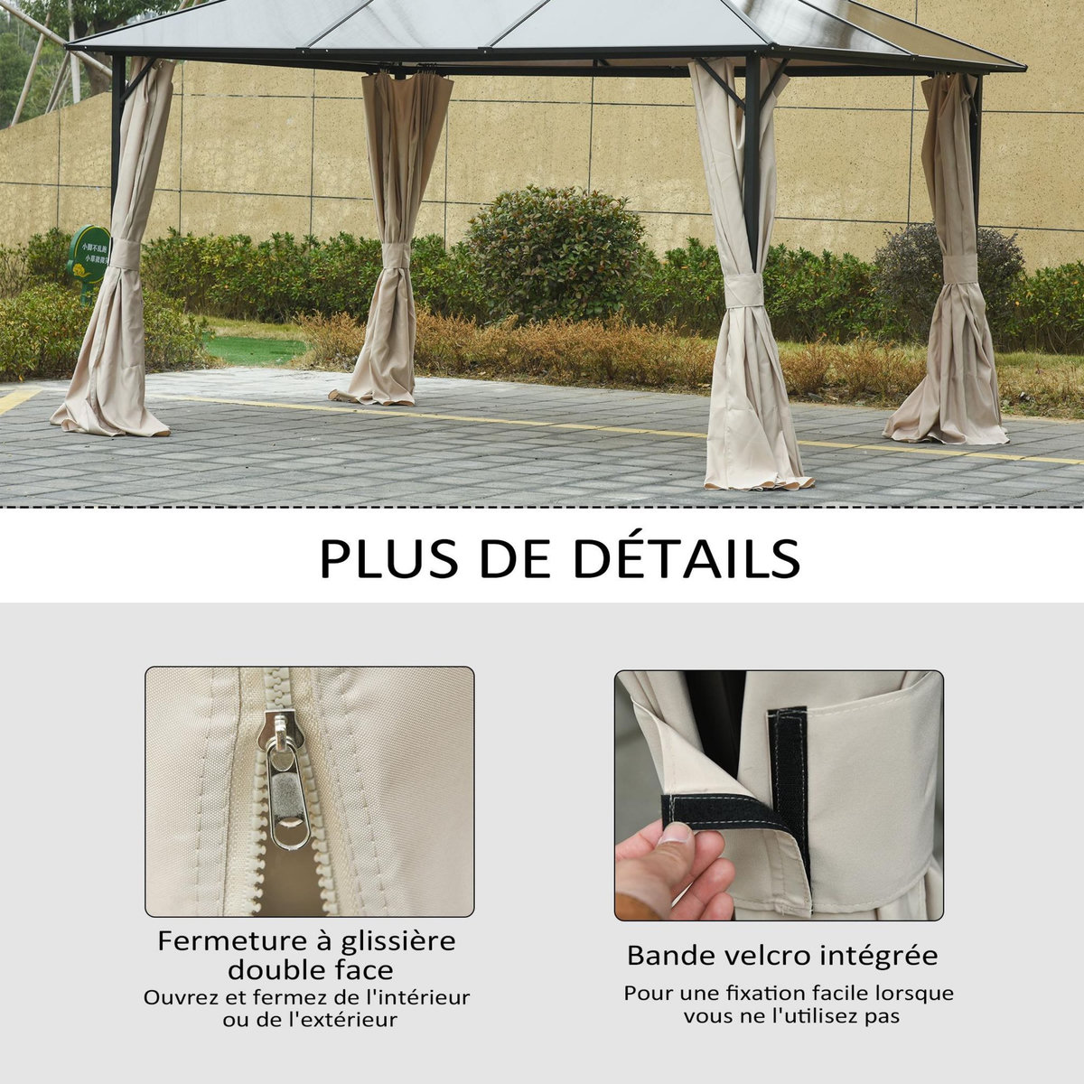 OUTSUNNY Parois latérales de rechange barnum tonnelle 3 x 4 m - 2 systèmes d'attache boucles ou crochets - bâches de rechange zippées, avec velcro d'attache - polyester beige