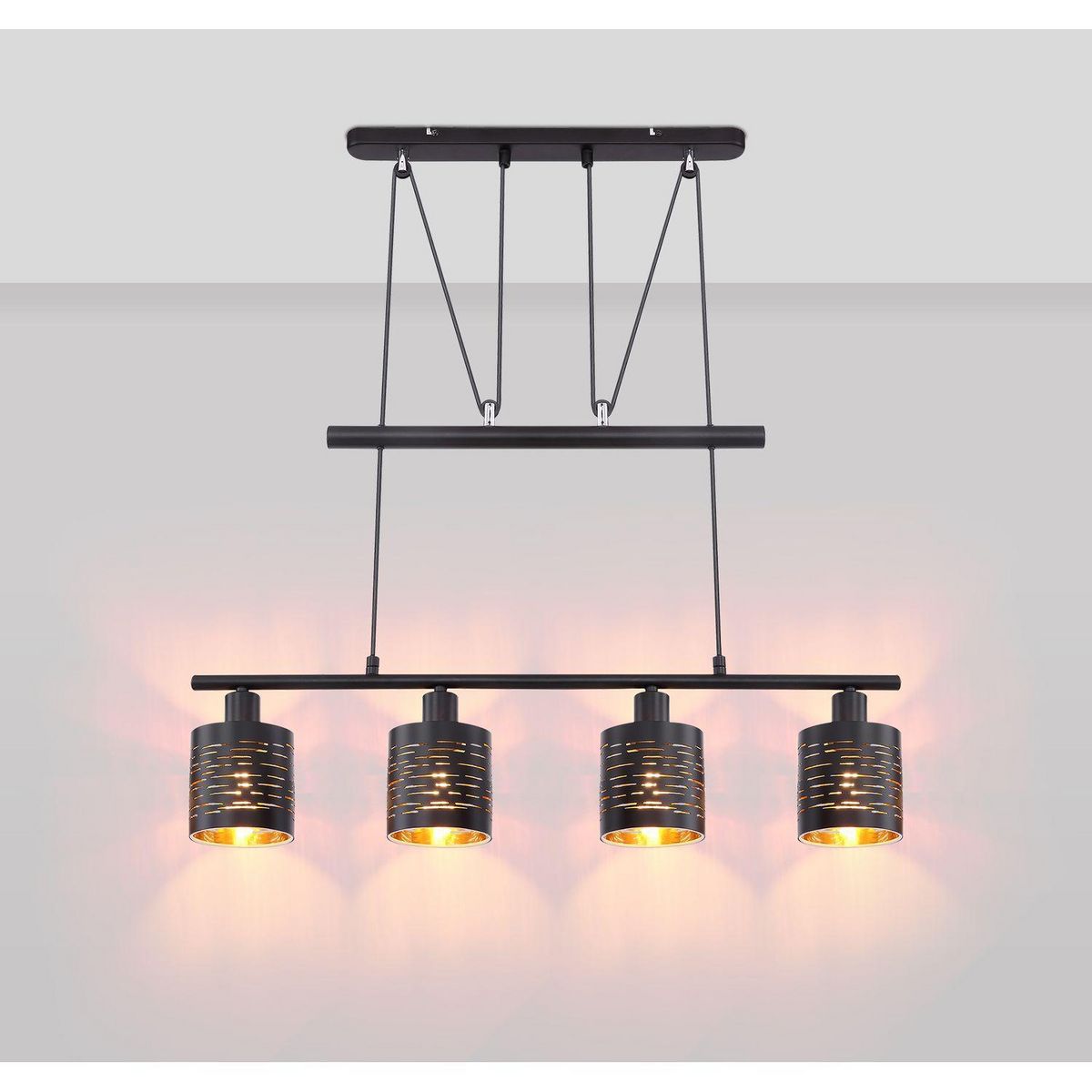 GLOBO Plafonnier design Tunno - H. 180 cm - Noir et doré