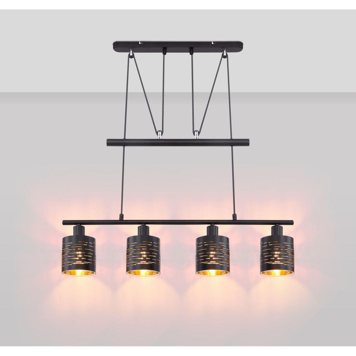 GLOBO Plafonnier design Tunno - H. 180 cm - Noir et doré