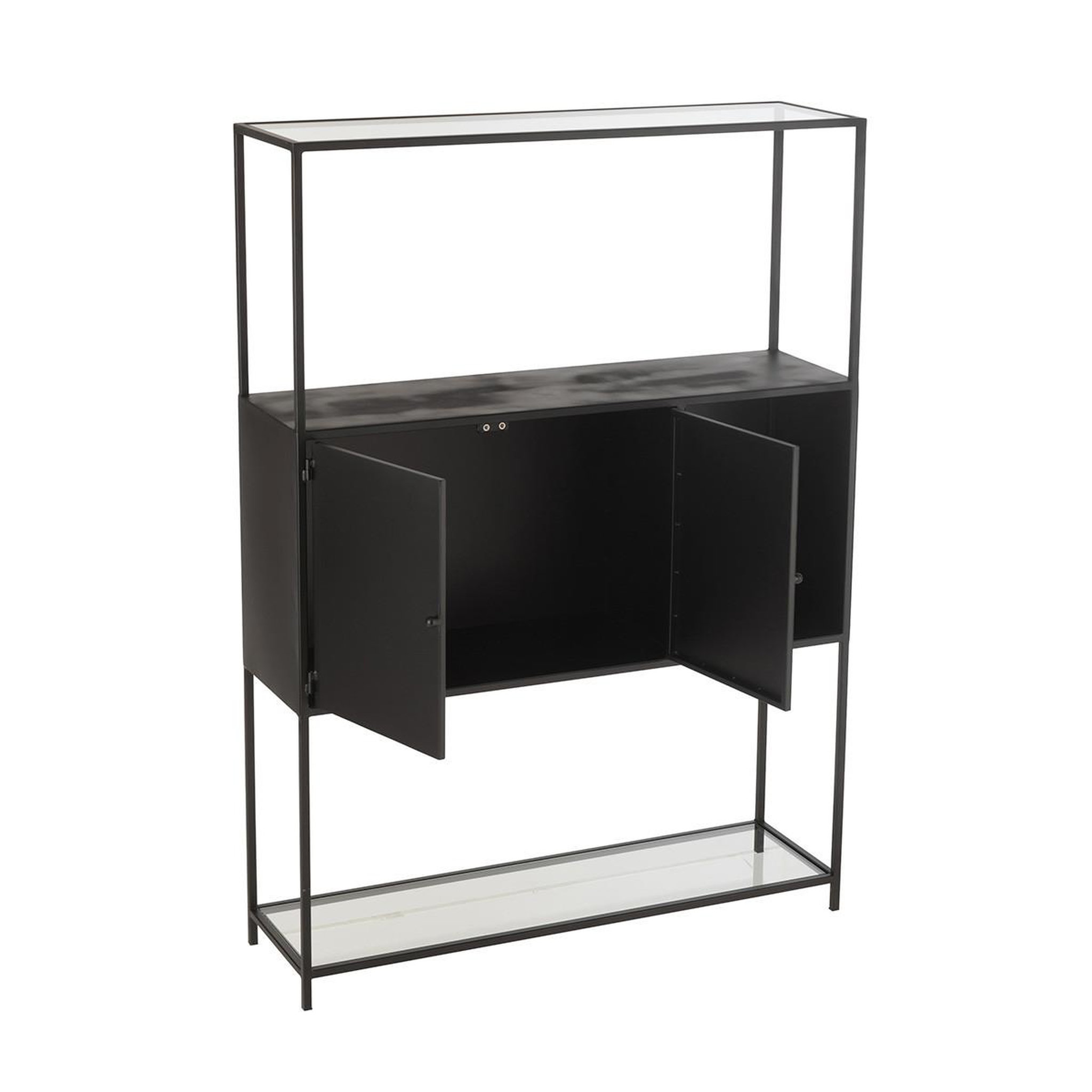 Voir la diapositive 5 : J-LINE Étagère 2 Portes en Métal  Maryanne  126cm Noir
