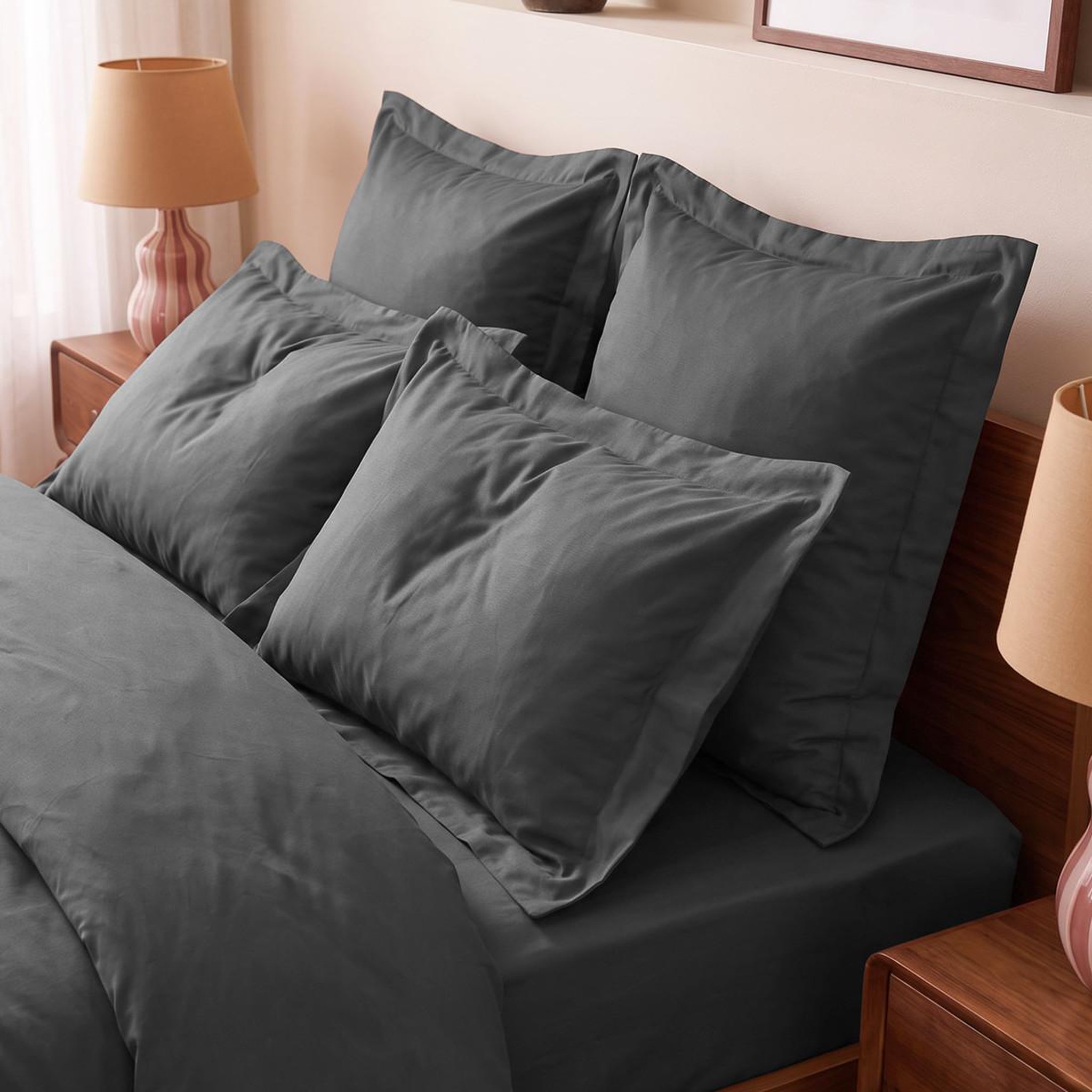 Voir la diapositive 2 : Sensei Maison Drap housse uni satin de coton bonnet 40 cm VERSALUXE PLUS