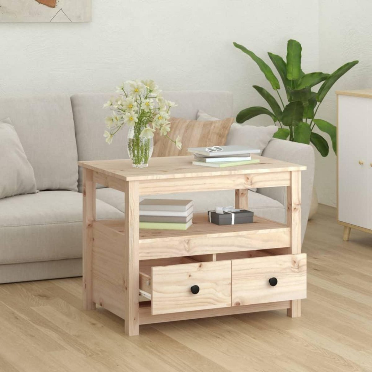 VIDAXL Table basse 71x49x55 cm Bois massif de pin