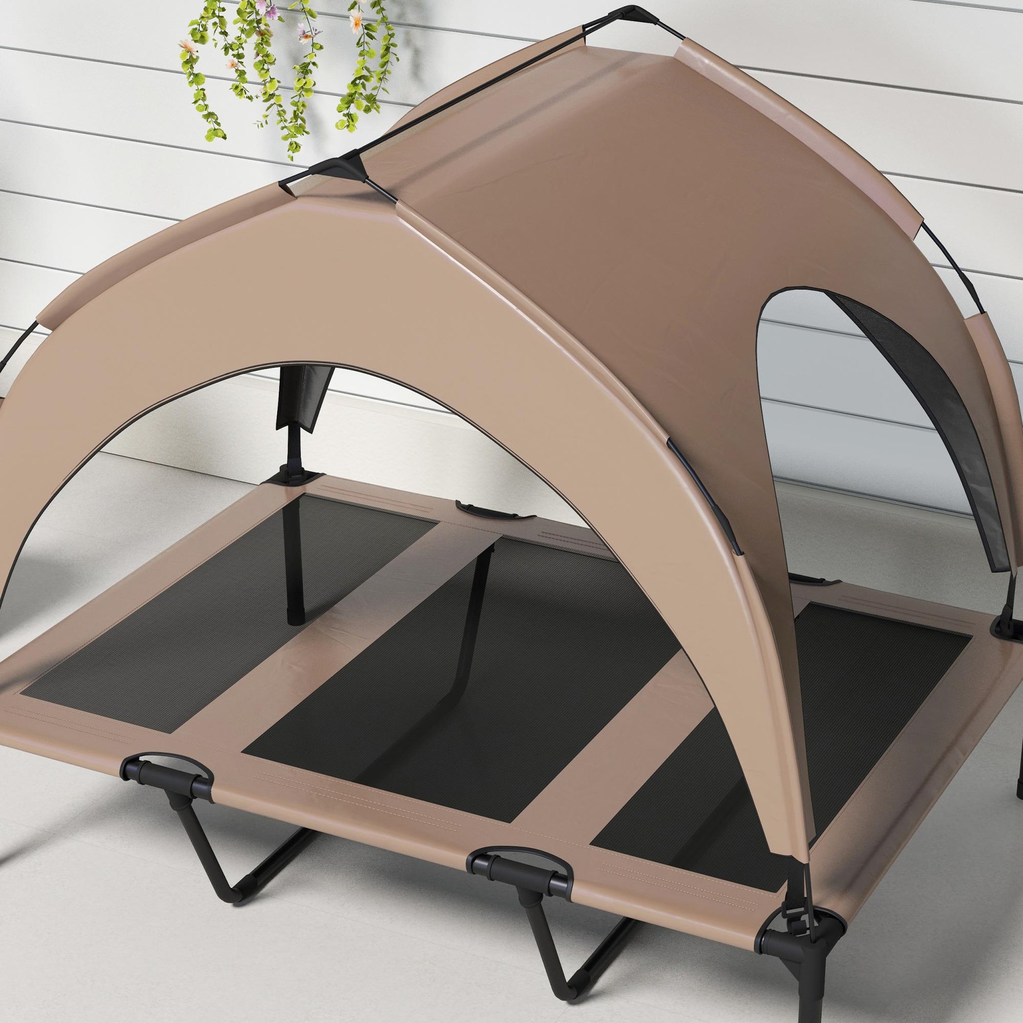 Voir la diapositive 5 : PAWHUT Lit chien sur pied avec voile ombrage - 106 x 76 x 94 cm - sac de transport - marron