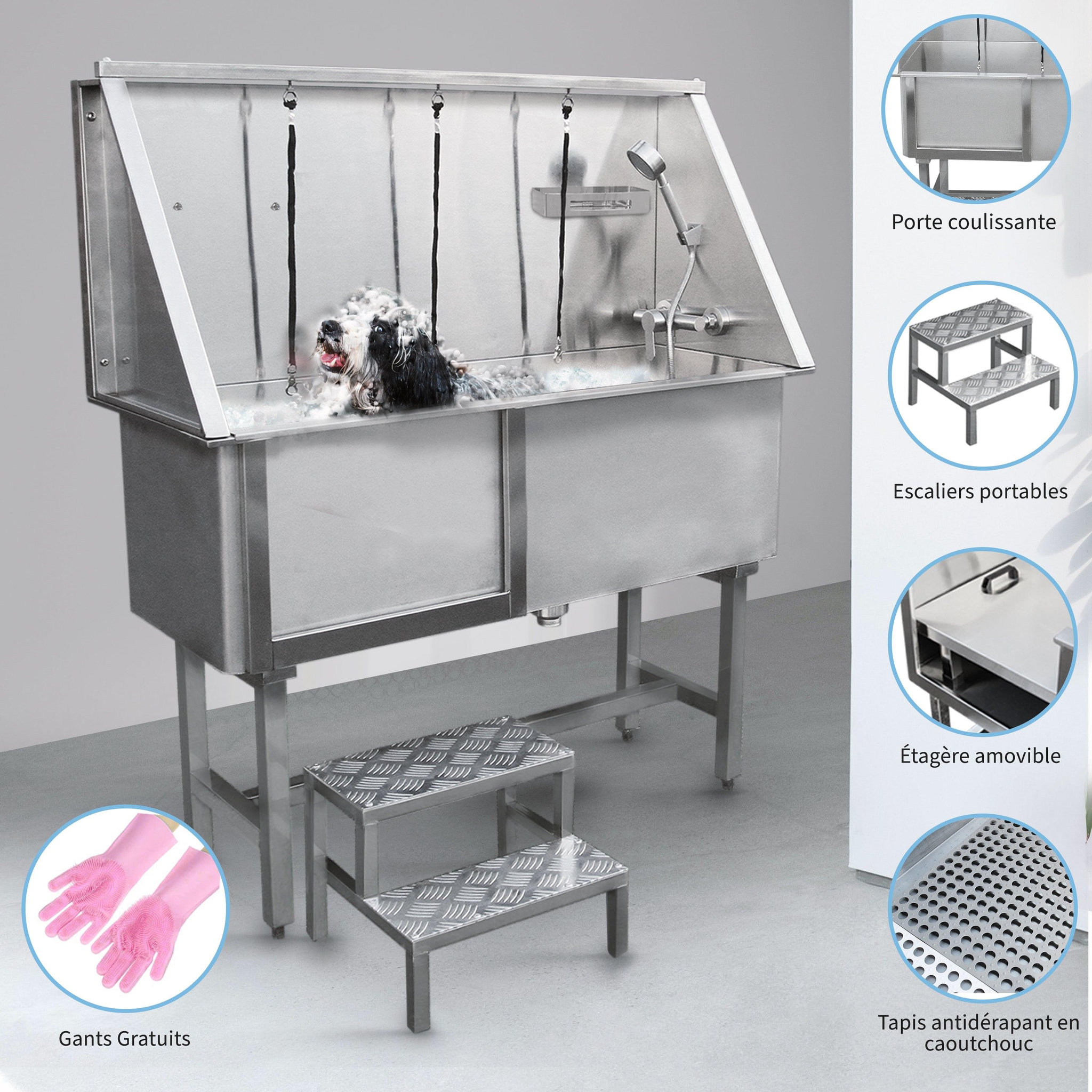 Voir la diapositive 2 : MONSTERSHOP Baignoire de toilettage en inox - 475 mm