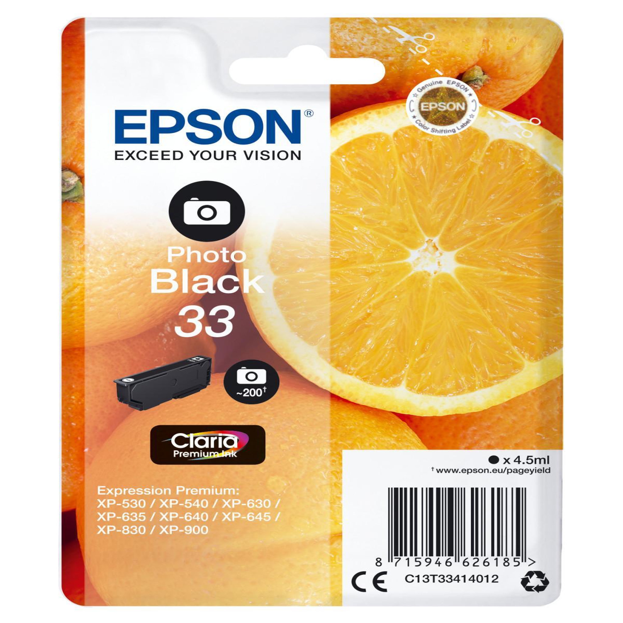 Voir la diapositive 2 : Epson Cartouche d'encre originale t3341 noire photo série orange - c13t33414010