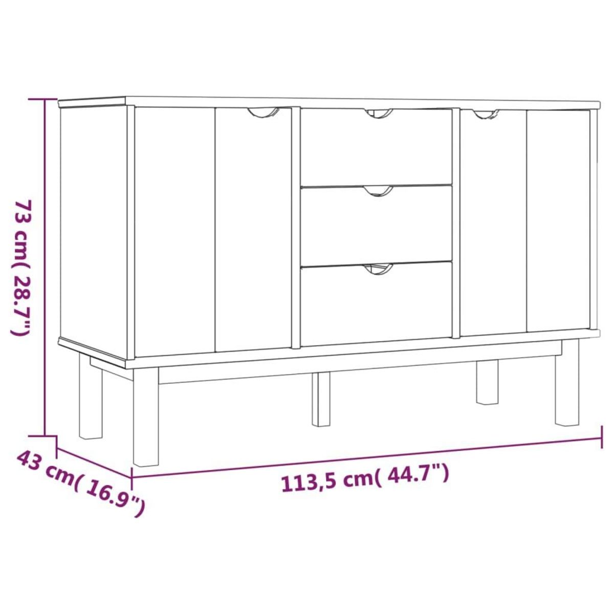 VIDAXL Buffet OTTA Marron et gris 113,5x43x73 cm Bois massif pin