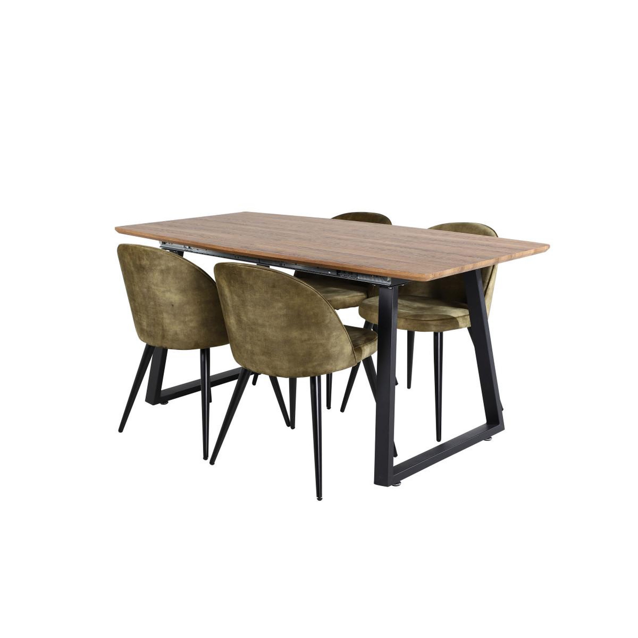 Voir la diapositive 3 : Paris Prix Ensemble table à manger extensible & 4 chaises  inca & velvet  160-200cm noyer & vert