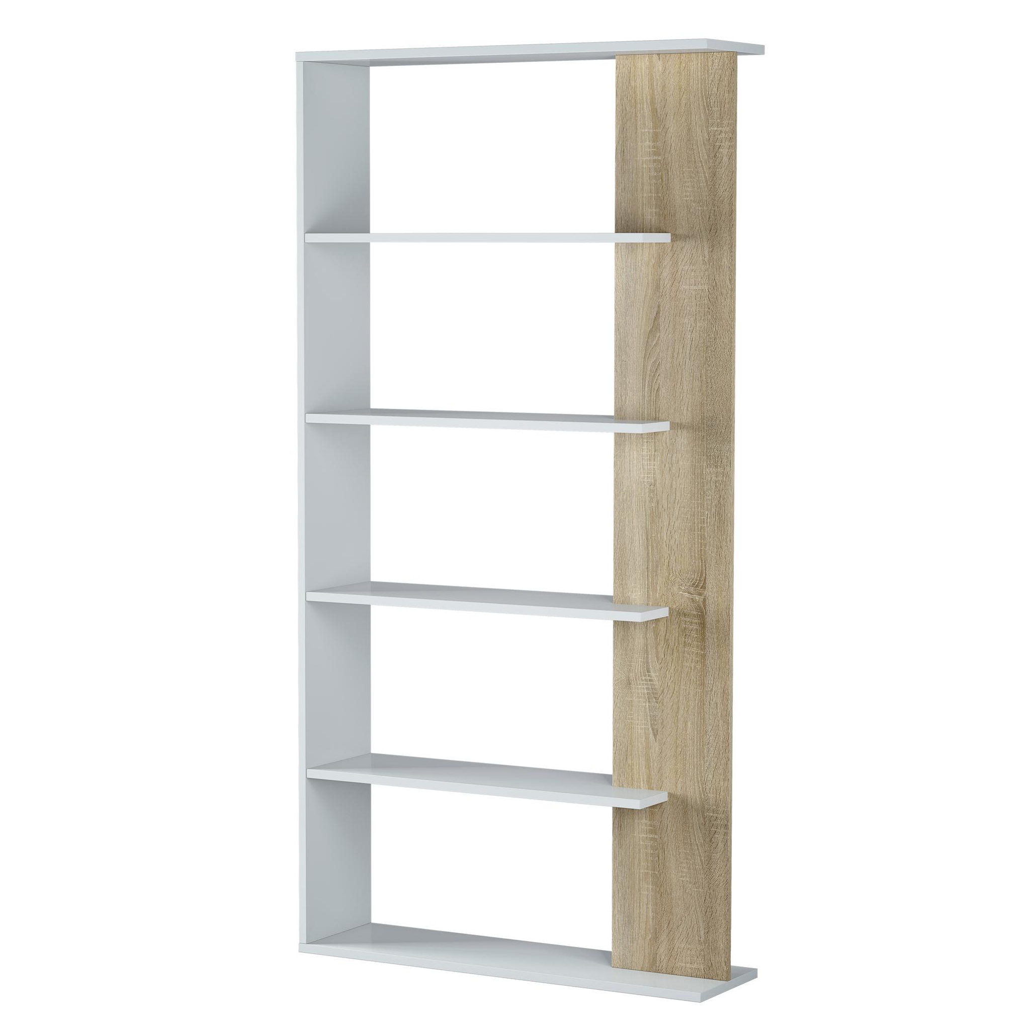 VS VENTA-STOCK Étagère Bibliothèque Lugo 5 étagères,  Blanc/Chêne, pour Salle à Manger ou Bureau