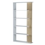 VS VENTA-STOCK Étagère Bibliothèque Lugo 5 étagères,  Blanc/Chêne, pour Salle à Manger ou Bureau
