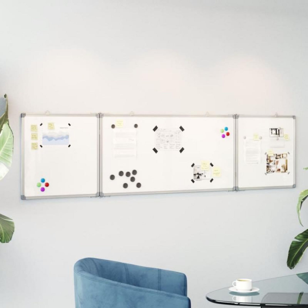 VIDAXL Tableau blanc magnétique pliable 200x50x1,7 cm aluminium