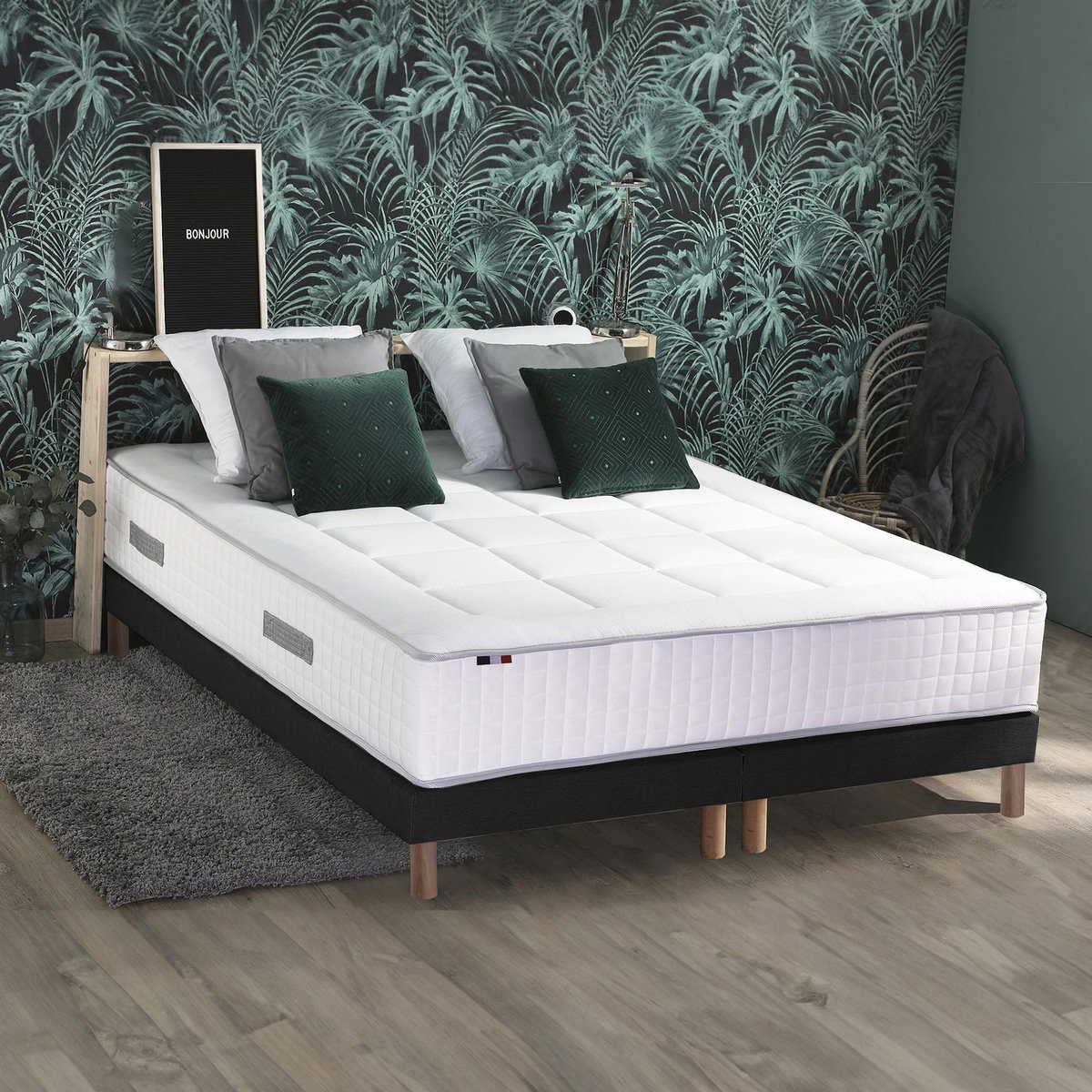 IDLITERIE Ensemble matelas Ressort 7 zones + sommier + oreiller + couette - FABRICATION FRANCAISE