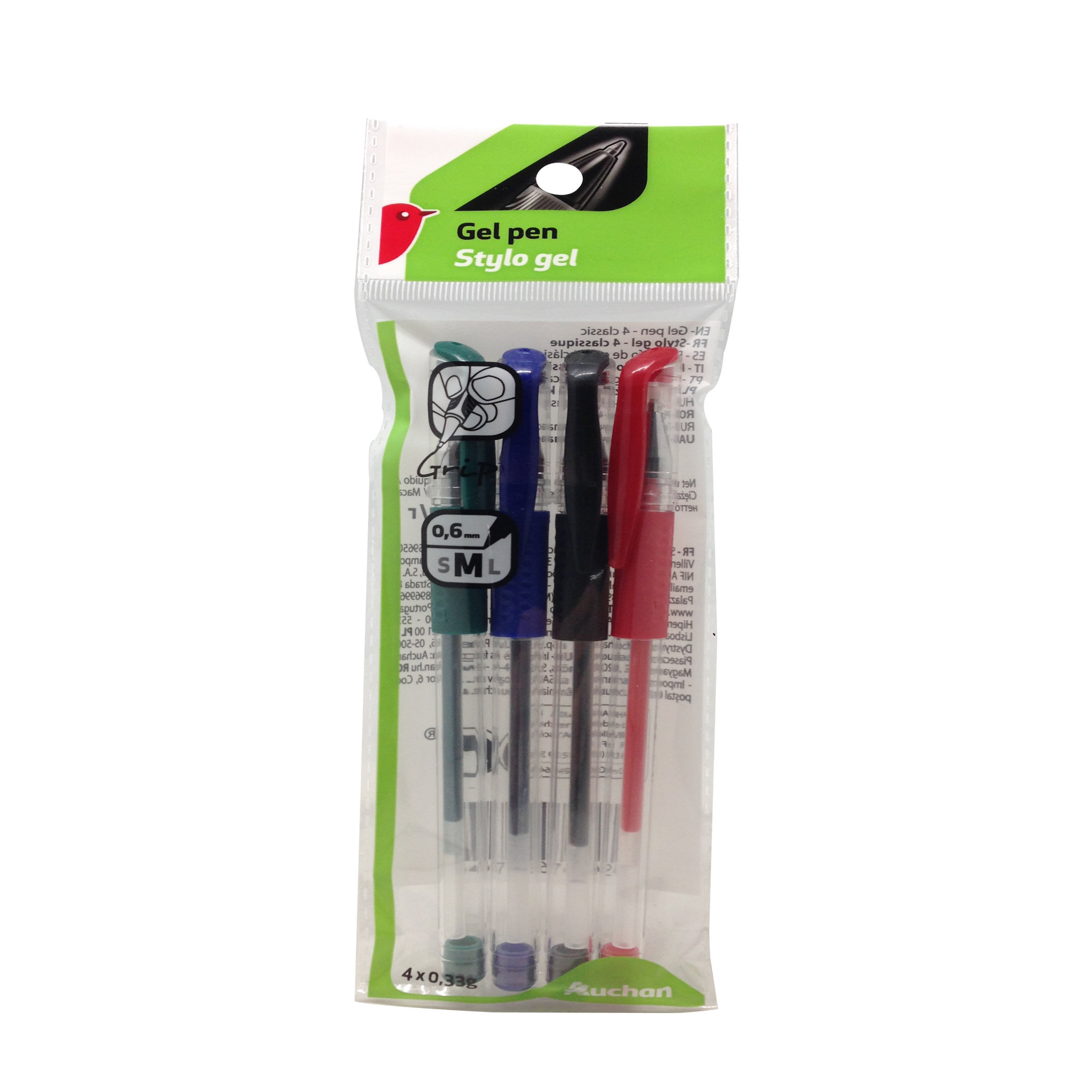 AUCHAN Lot de 4 stylos en gel 0,6mm