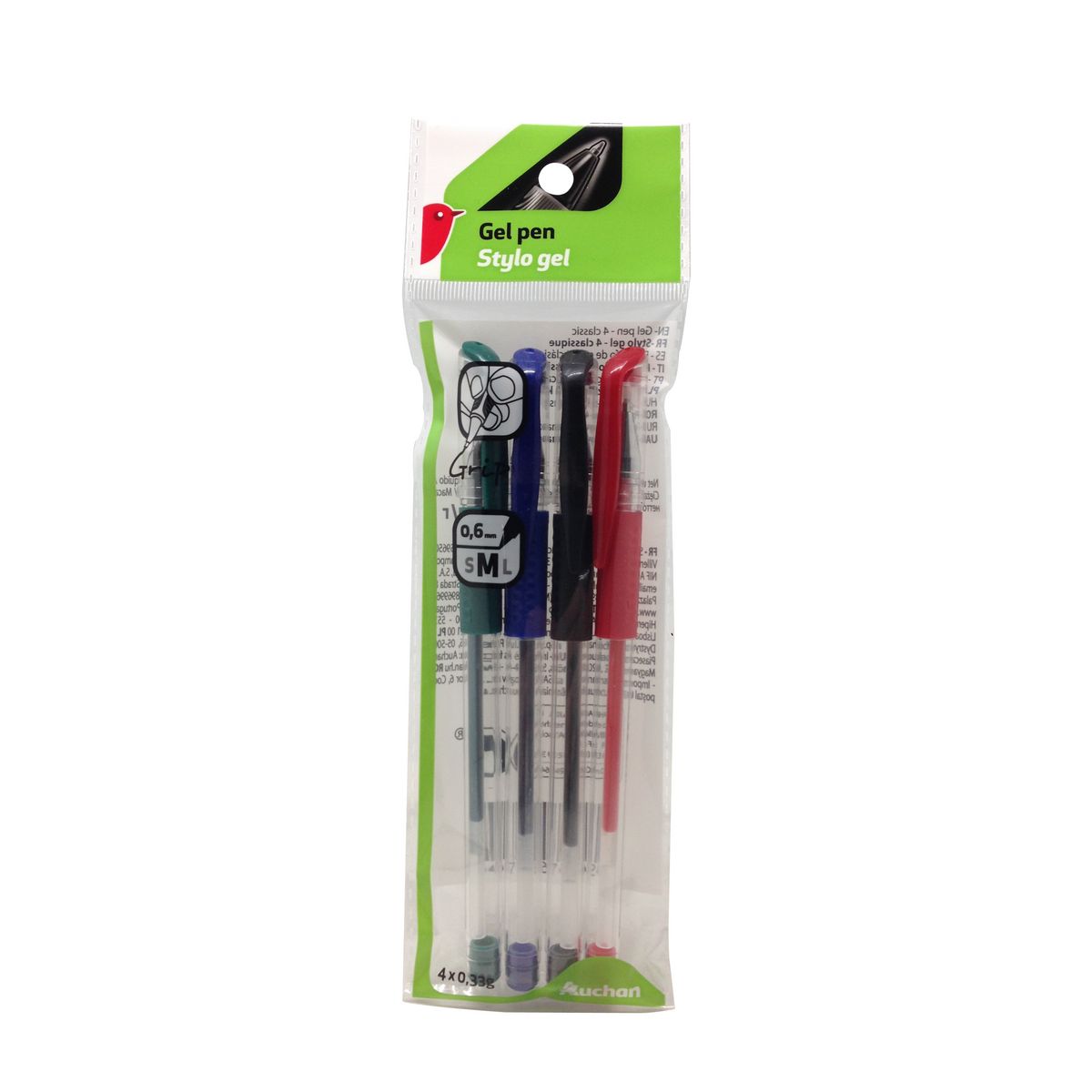 AUCHAN Lot de 4 stylos en gel 0,6mm