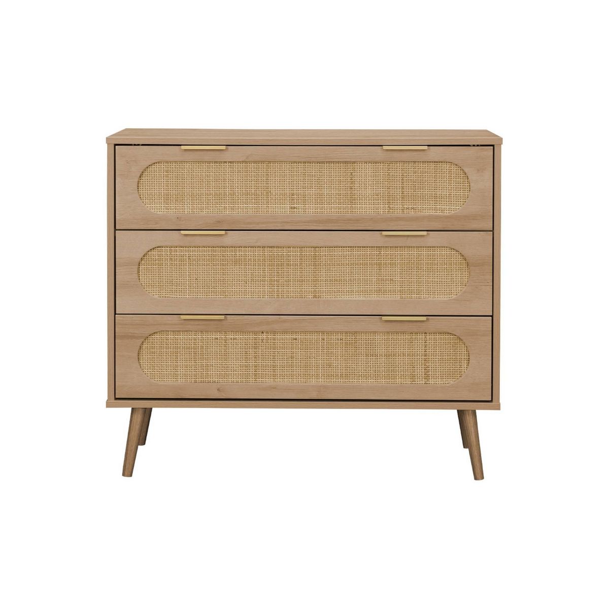 SWEEEK Commode. Eva. décor bois et cannage arrondi. 3 tiroirs L 90 x l 39 x H 79cm