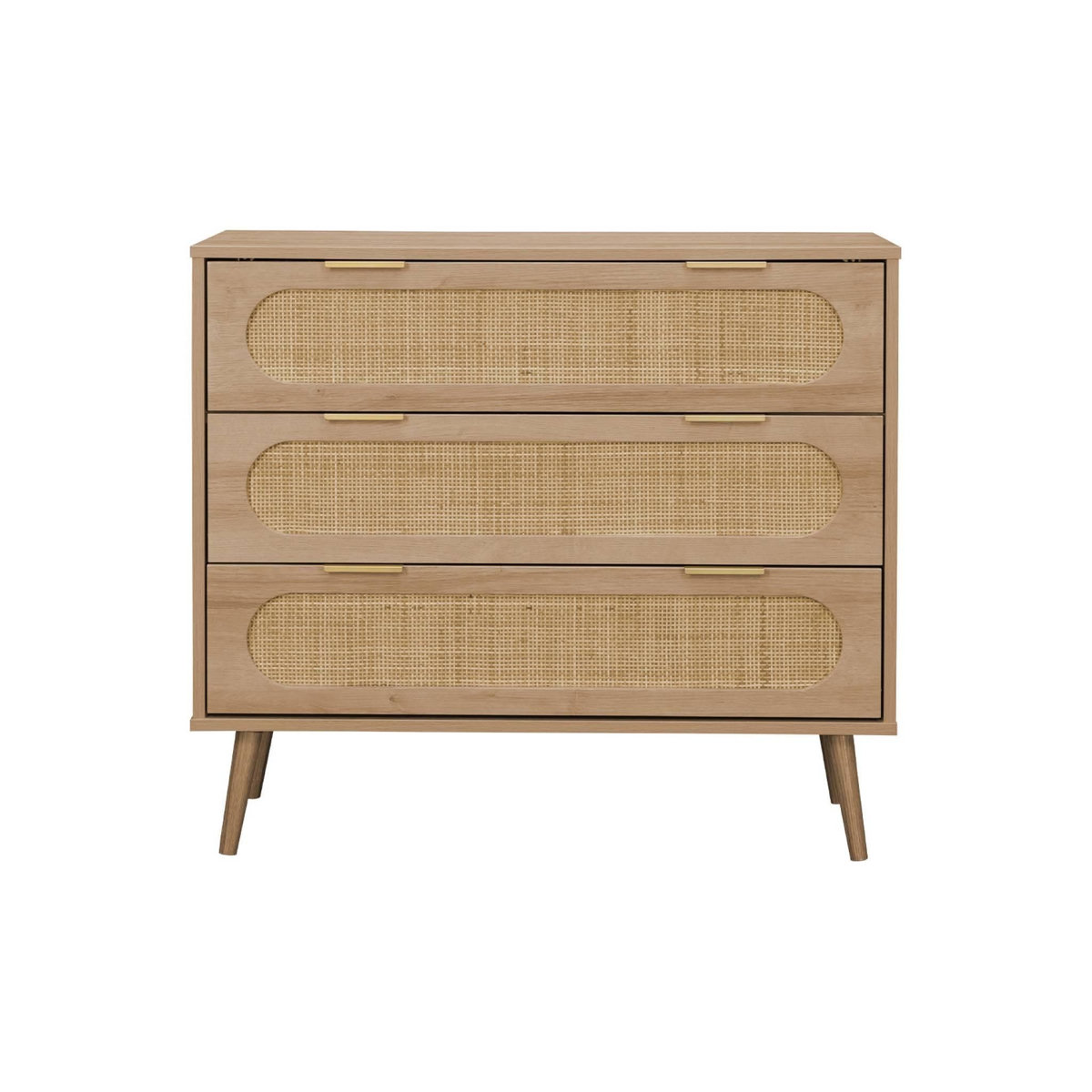 SWEEEK Commode. Eva. décor bois et cannage arrondi. 3 tiroirs L 90 x l 39 x H 79cm