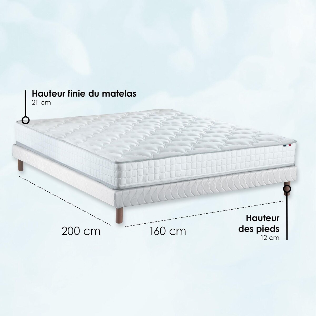 IDLITERIE Pack ensemble matelas ressorts ASTRE, sommier, couette et oreillers