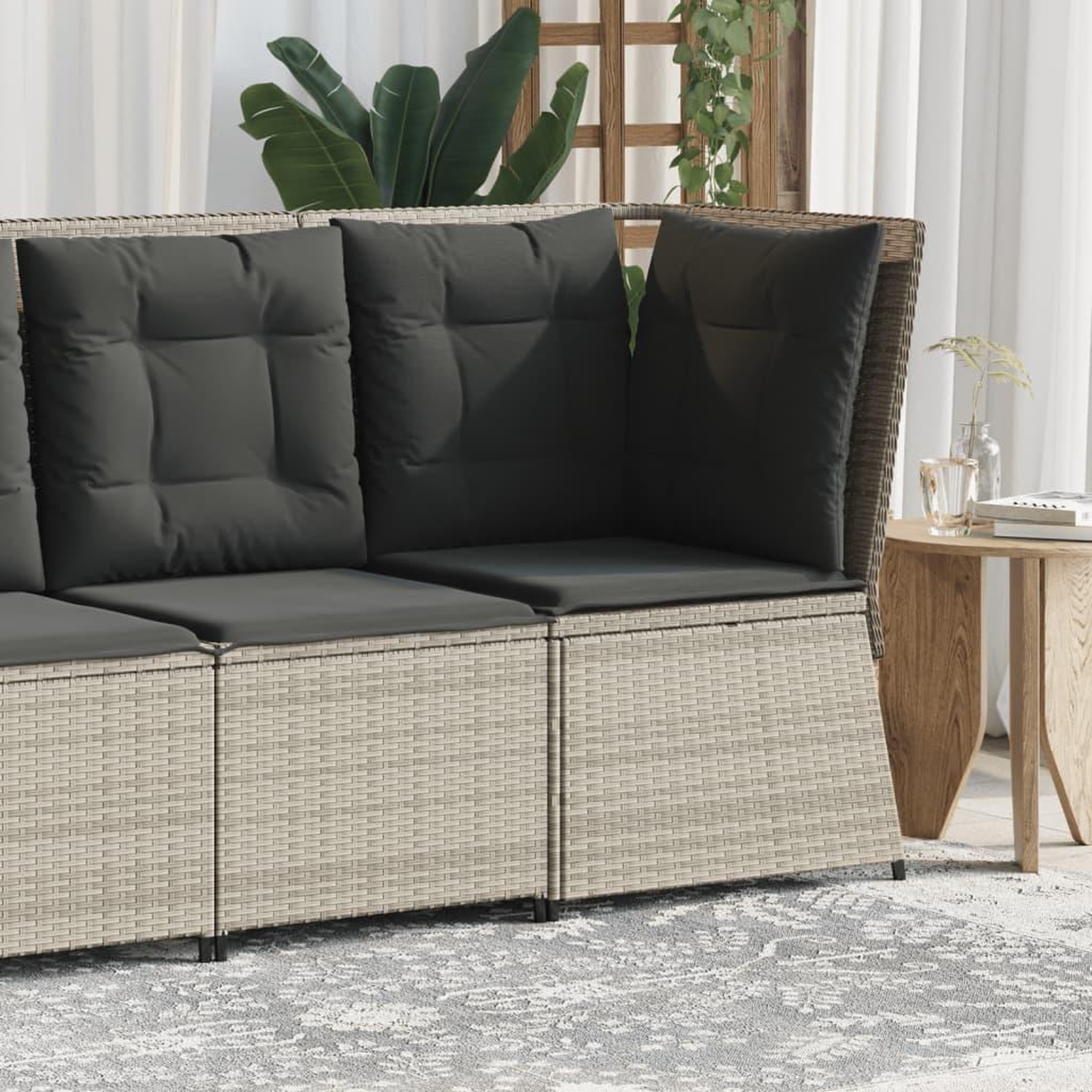 VIDAXL Canape d'angle de jardin et coussins gris clair resine tressee