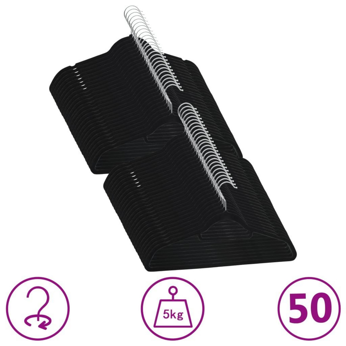 VIDAXL Cintres antiderapants 50 pcs Noir Velours