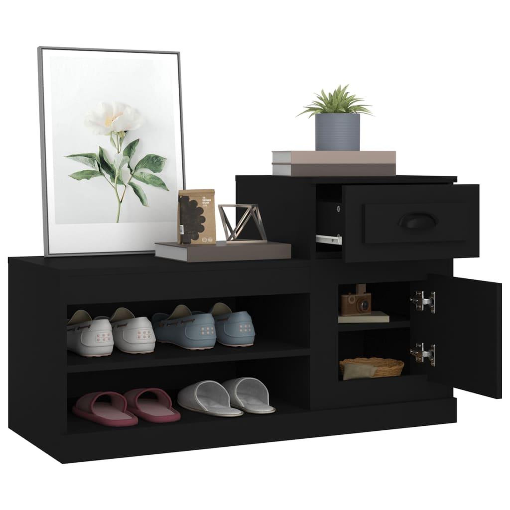 Voir la diapositive 5 : VIDAXL Armoire a chaussures noir 100x42x60 cm bois d'ingenierie