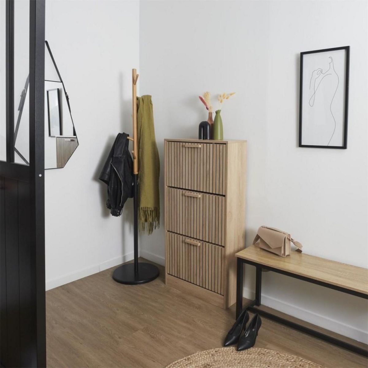 The Home Deco Factory Meuble à chaussures 3 portes KLAUS