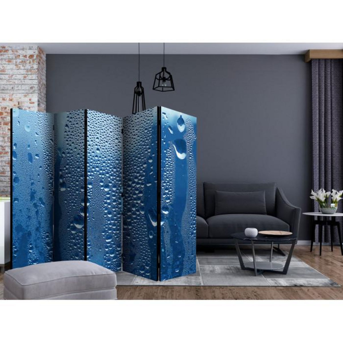 Paris Prix Paravent 5 Volets  Water Drops on Blue Glass  172x225cm