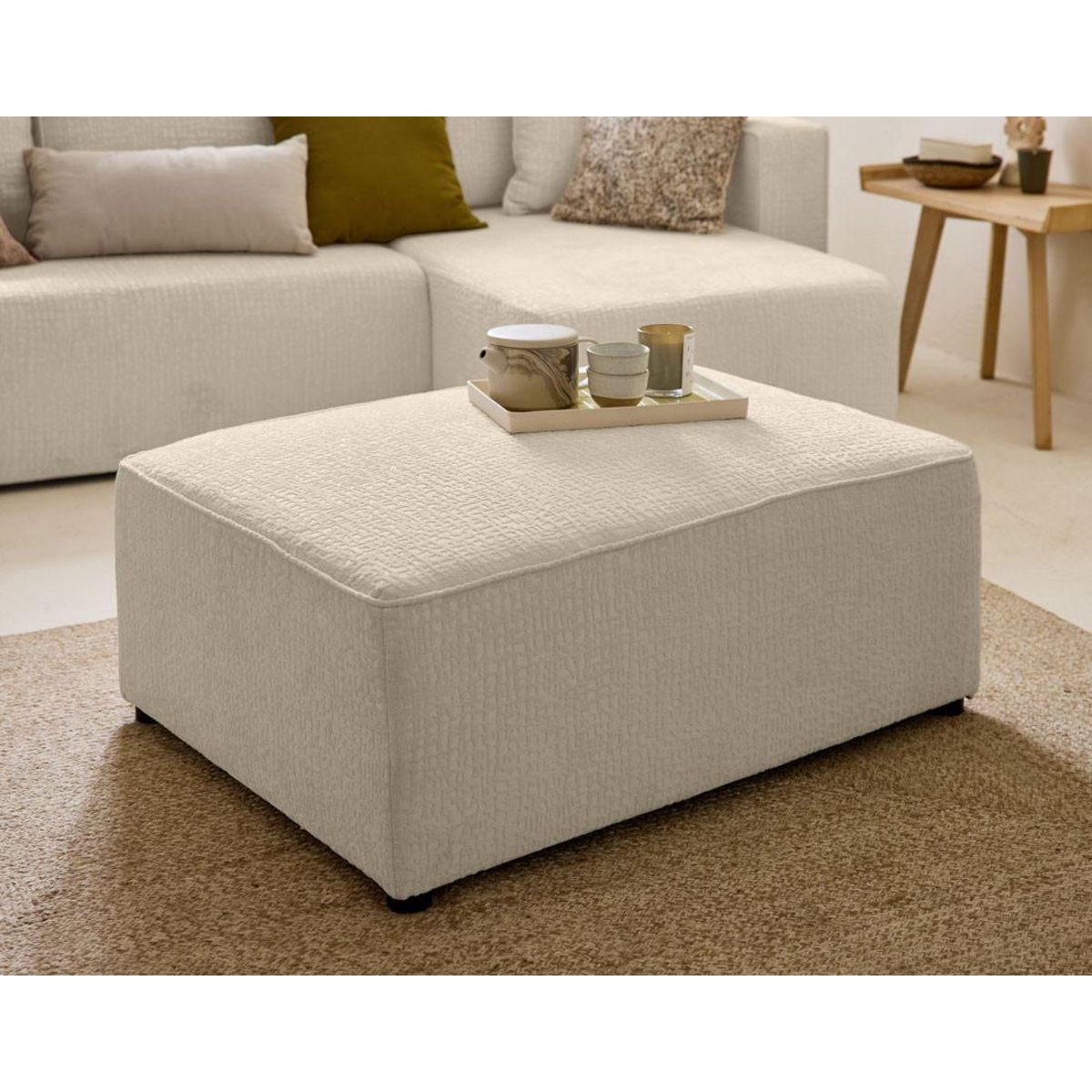 BEST MOBILIER Topaze - pouf - en tissu velours relief