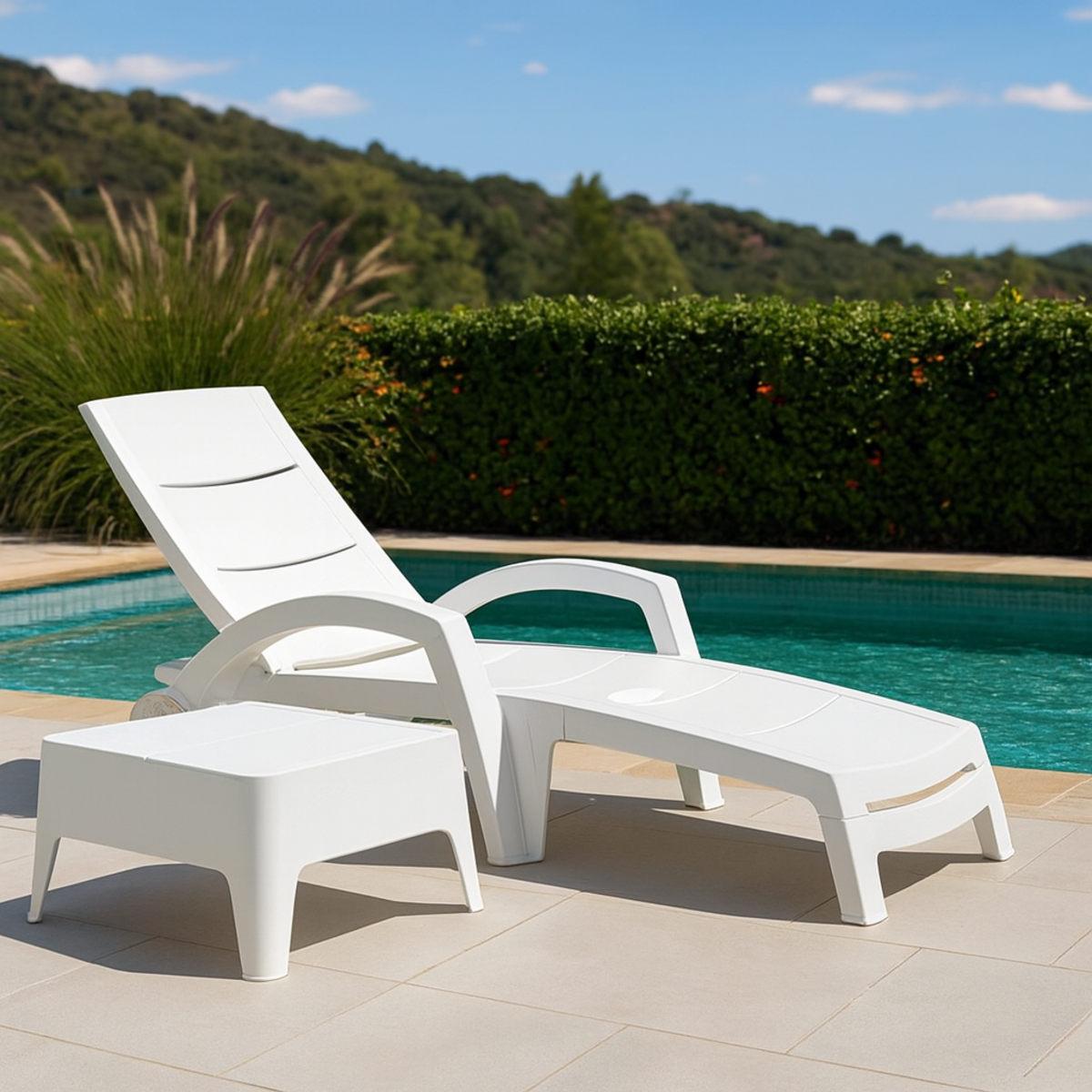 CONCEPT USINE Bain de soleil et petite table basse blanc OCEAN/ALASKA