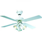 MARKET24 Ventilateur de Plafond - Plafonnier  réversible FARELEK MALDIVES - Ø 107 cm, 4 pales laquées blanc + éclairage 3 spots 60 W E14