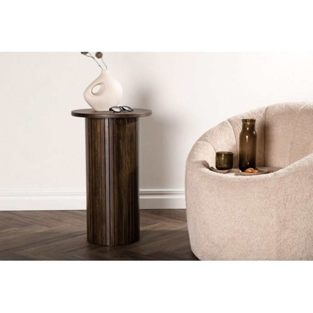 Paris Prix Table d'Appoint Design Nervuré  Bianca  65cm Marron