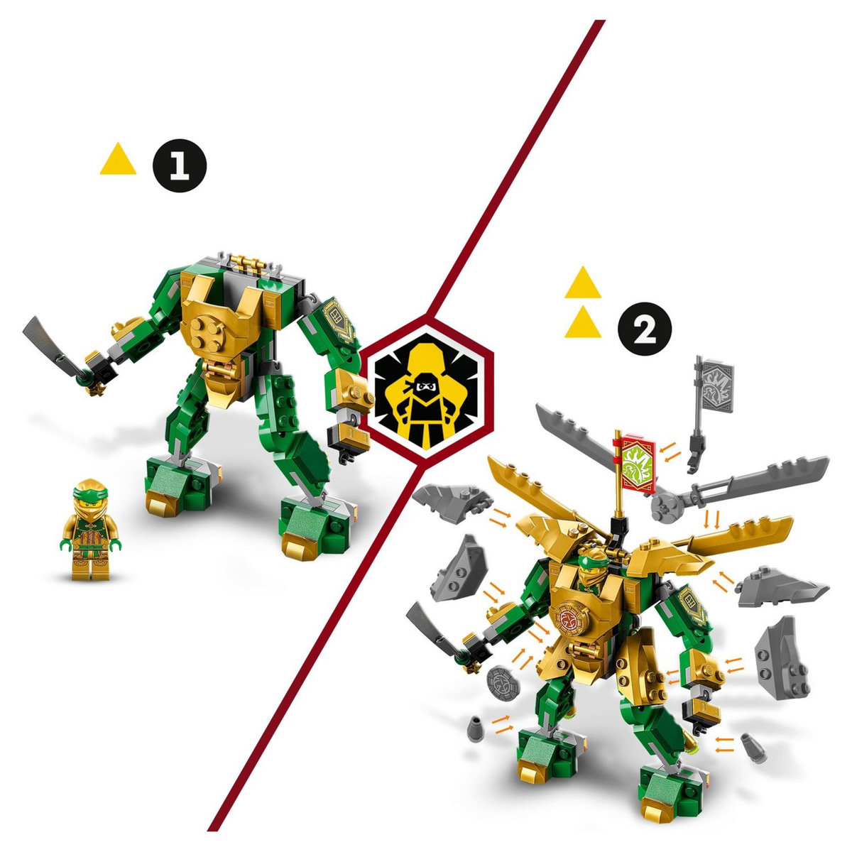 LEGO Ninjago 71781 Le combat des robots de Lloyd Évolution, Jouet pour Enfants de 6 Ans, avec Minifigurines Évolutives Guerrier Squelette et Lloyd Doré